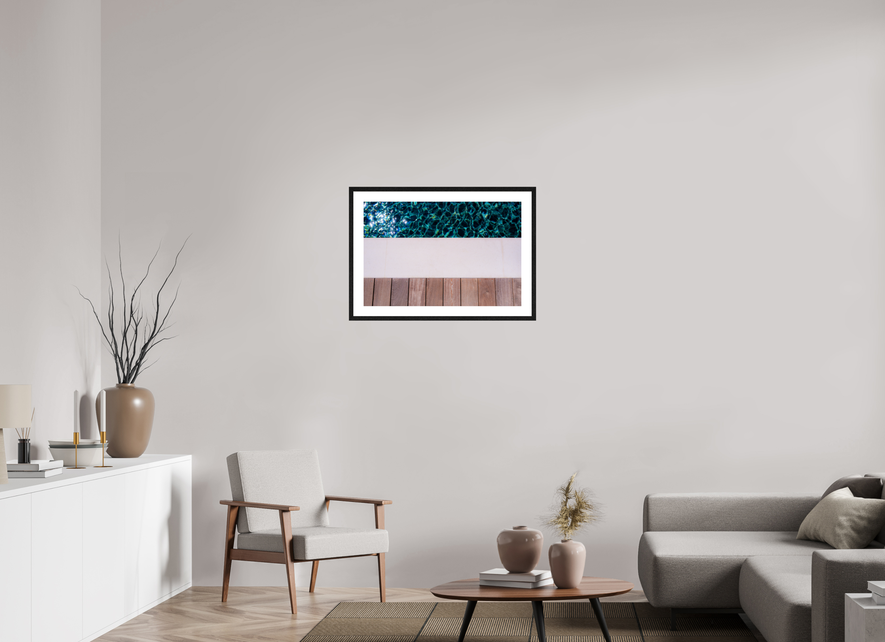 75 x 50 cm, Tirage couleur brillant + Cadre noir avec passe-partout Décoration murale – Ligne d’eau