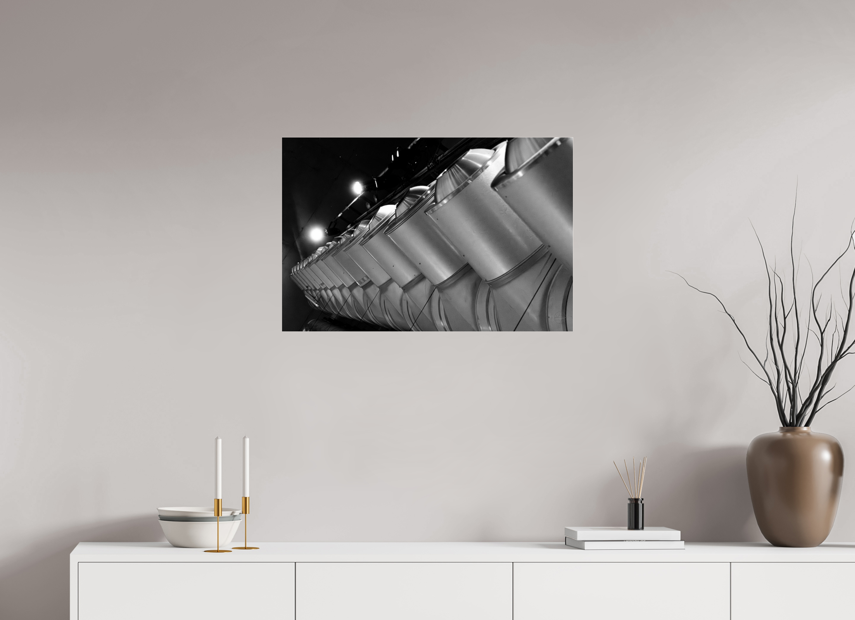 75 x 50 cm, Tirage N&B sous Plexi Perspective Métallique