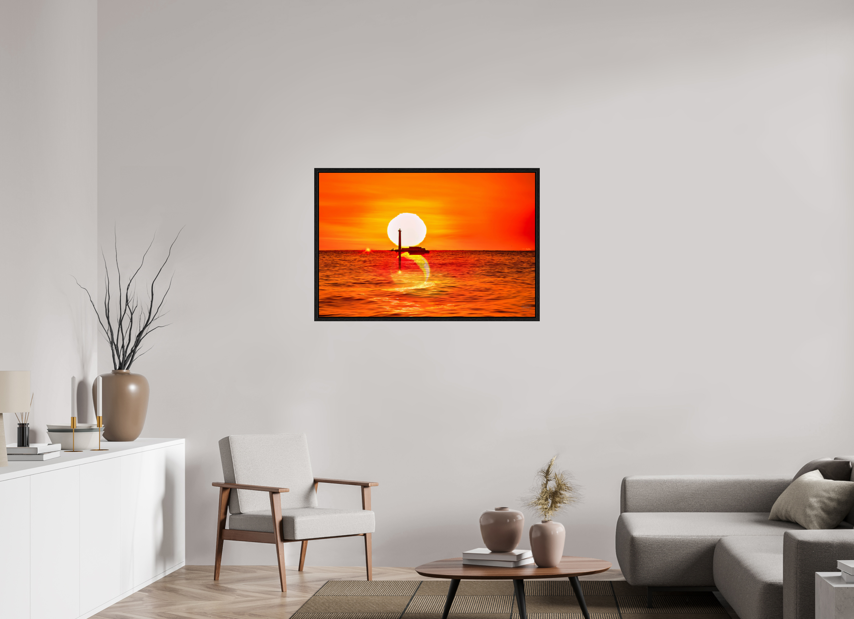 105 x 70 cm, Tirage couleur dans Caisse américaine noire Poster artistique – Quand le Soleil se couche avec la Lune