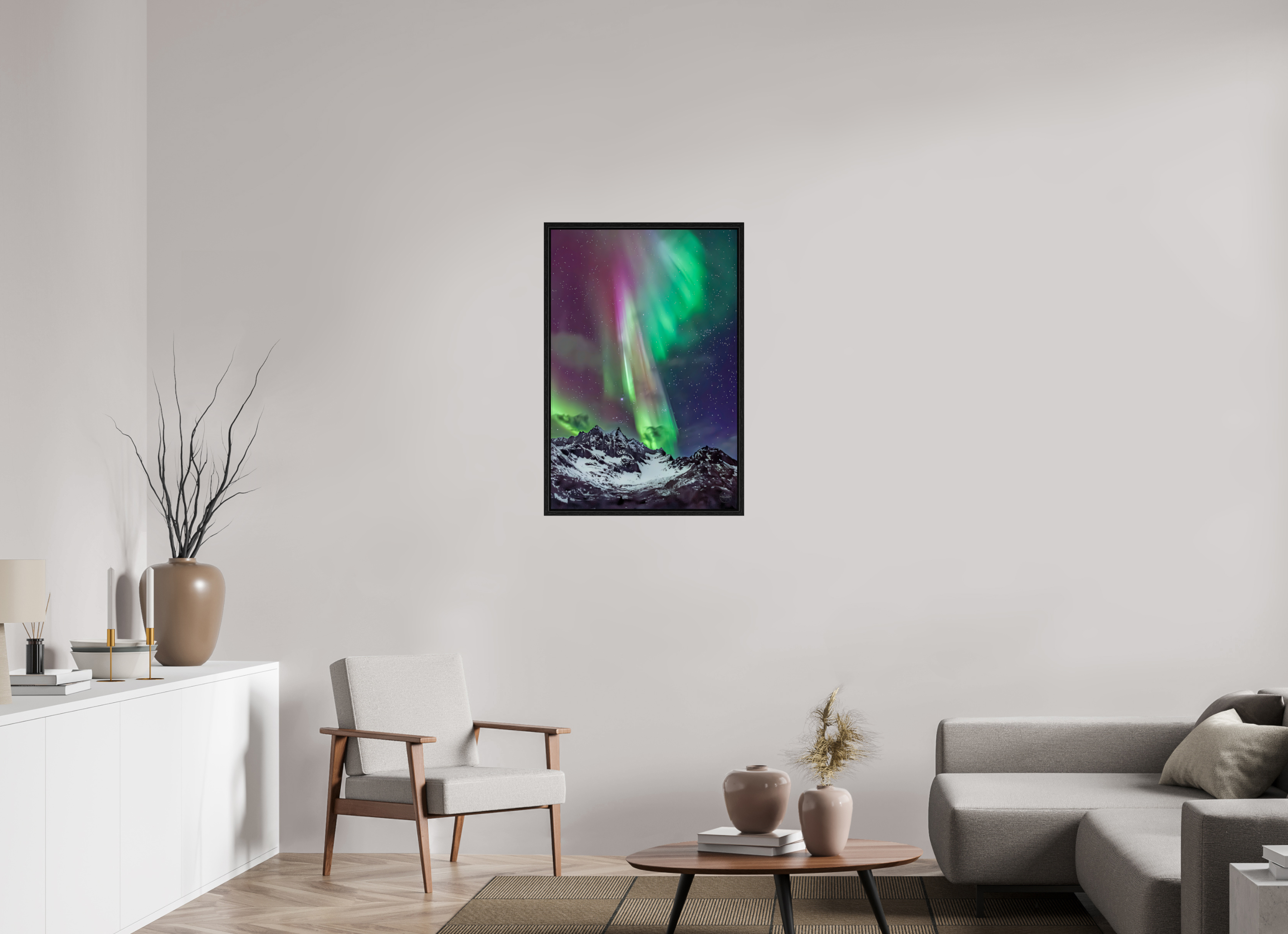 60 x 90 cm, Tirage couleur dans Caisse américaine noire Danse Boréale