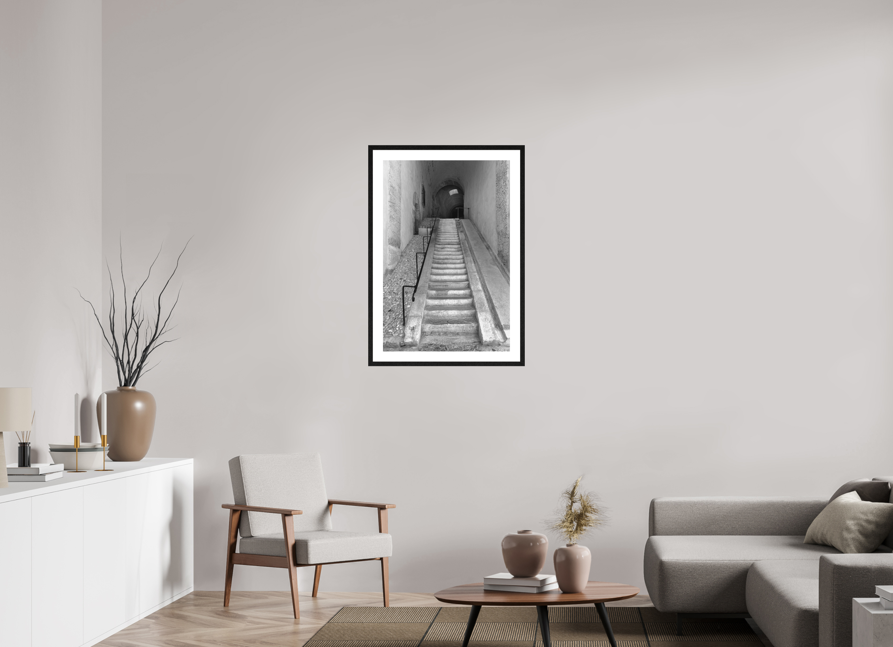 60 x 90 cm, Tirage N&B mat + Cadre noir avec passe-partout Affiche artistique – La Montée des Canons