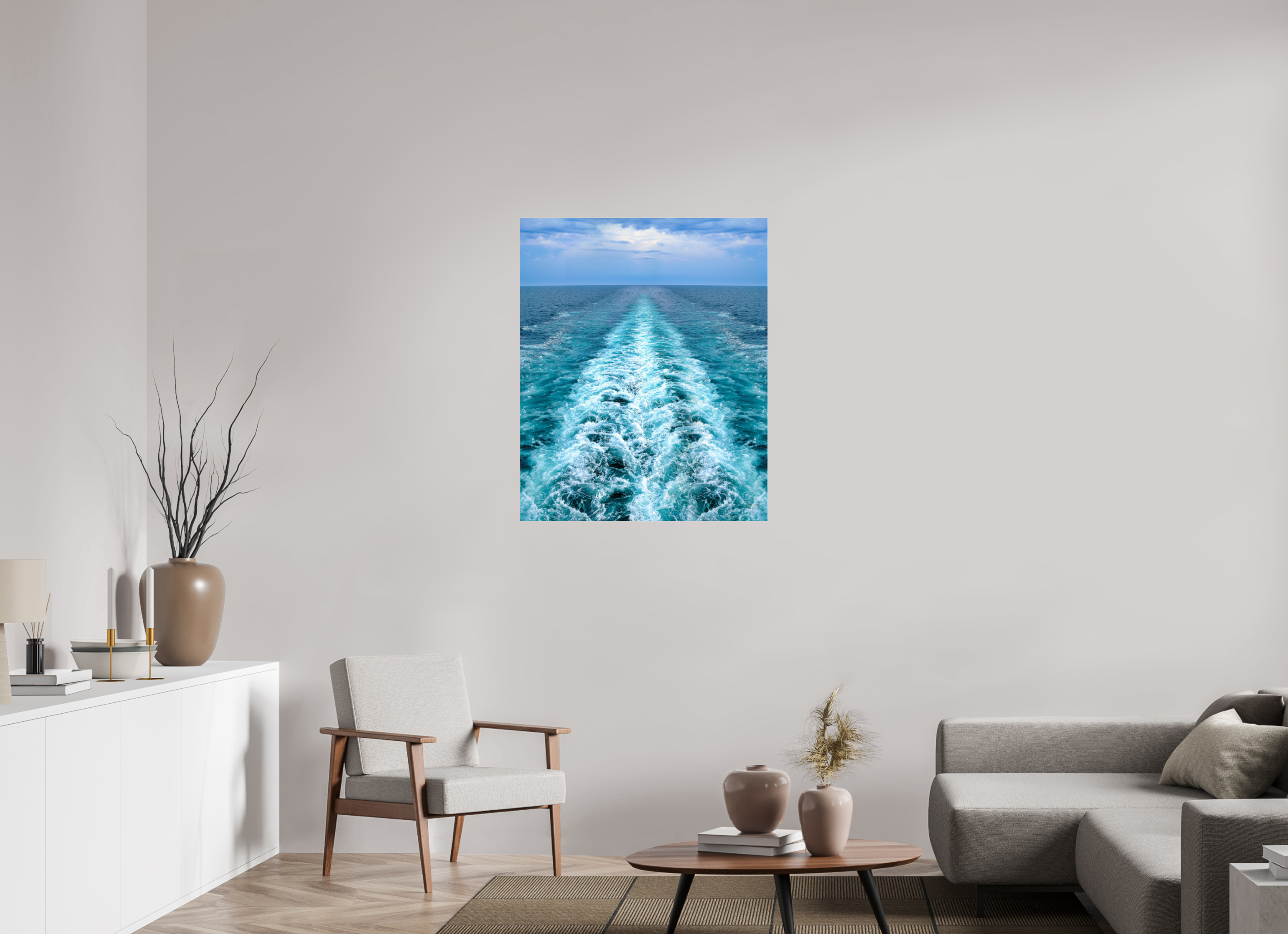 80 x 98 cm, Tirage couleur sous Plexi Ligne d'Écume | Poster Océan Contemporain & Horizon Infini