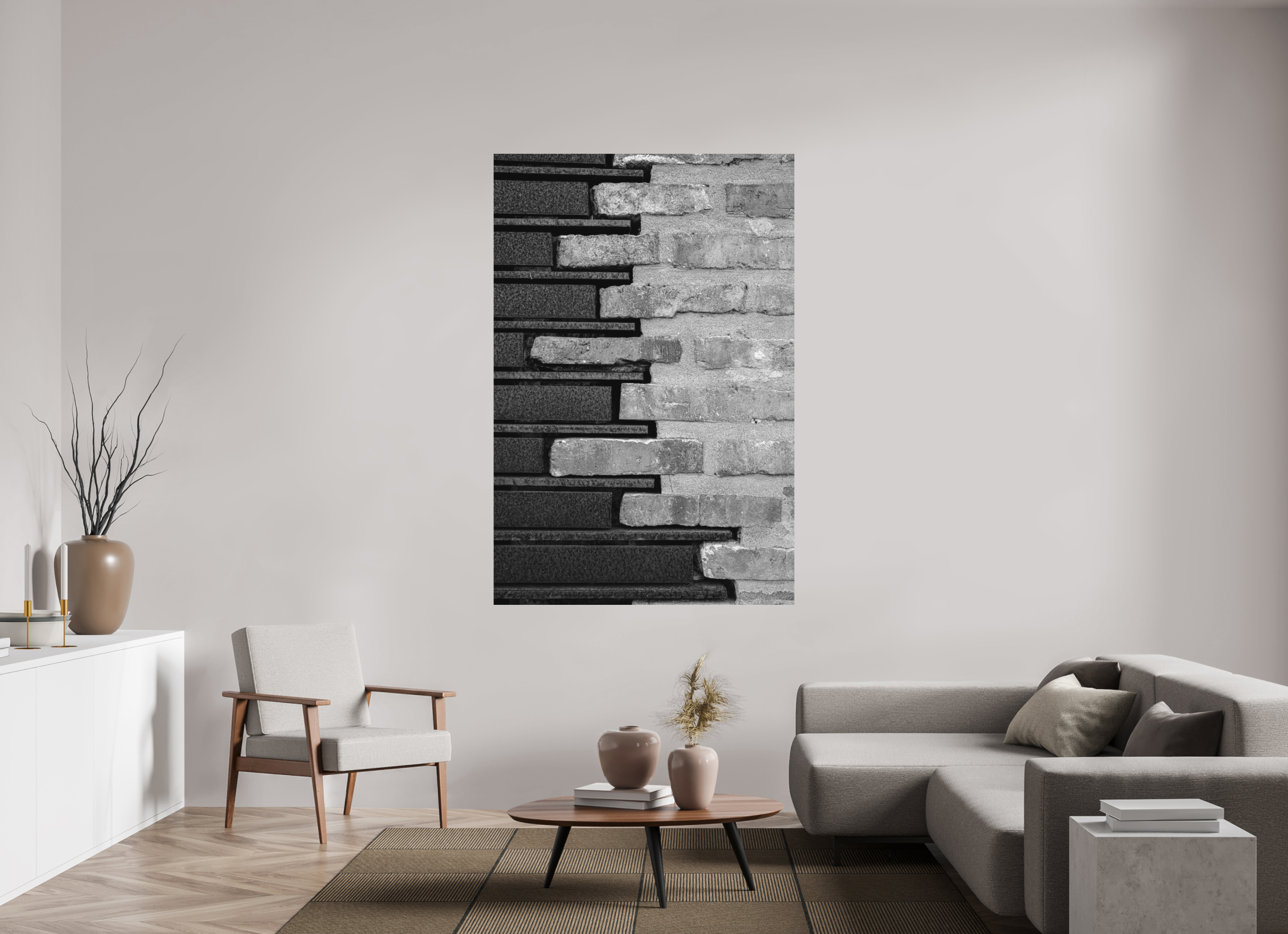 120 x 180 cm, Tirage N&B mat seul Le mariage de la pierre et de l’acier