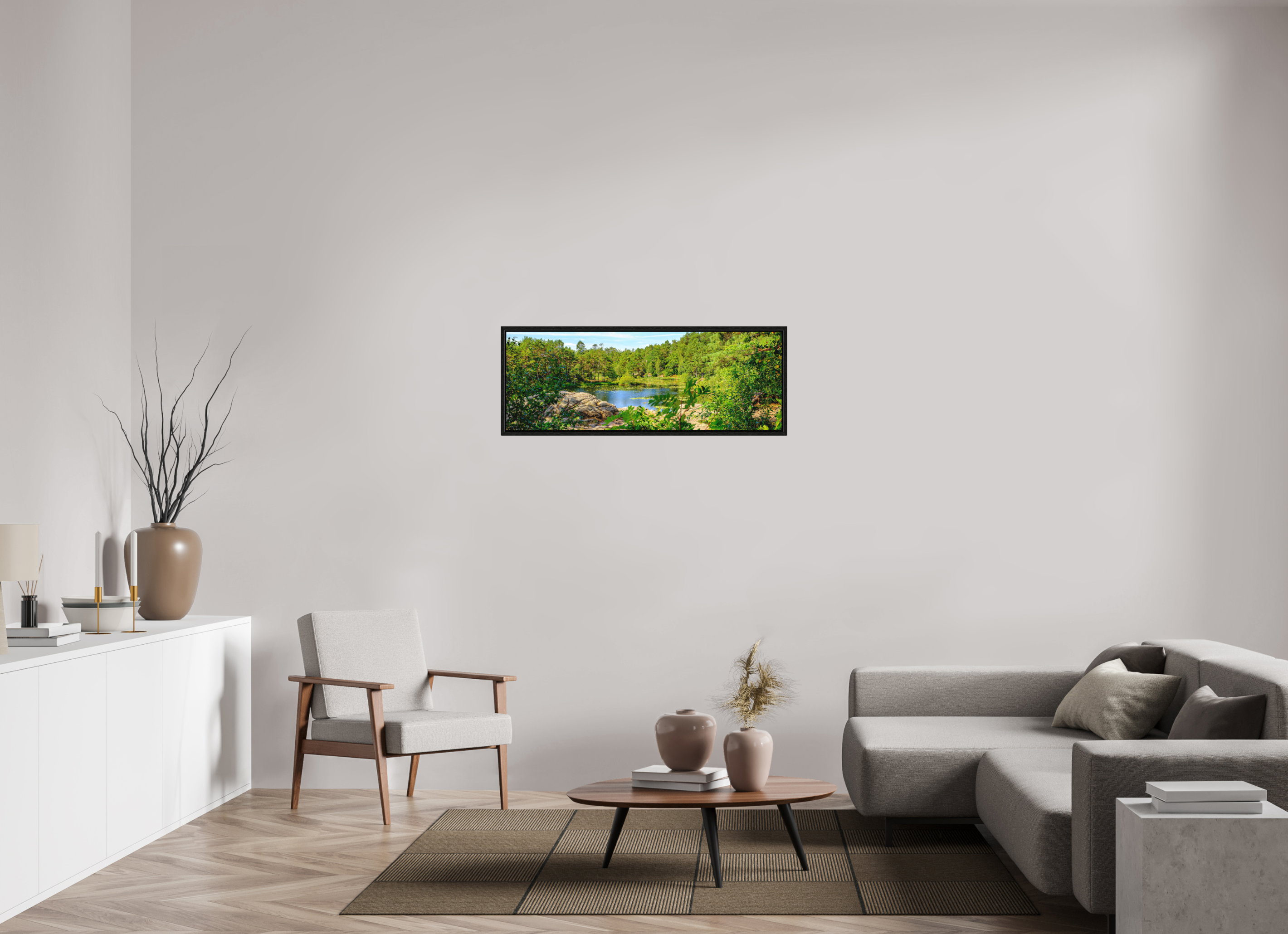 112 x 40 cm, Tirage grand format dans caisse américaine Refuge Émeraude | Poster Panoramique Nature & Forêt