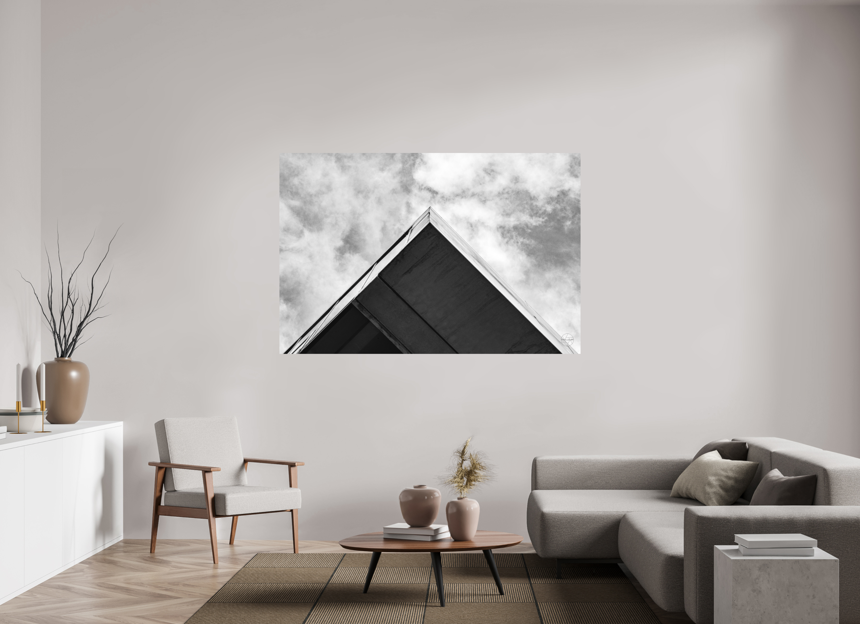 180 x 120 cm, Tirage N&B mat seul Pyramide - Décoration murale contemporaine