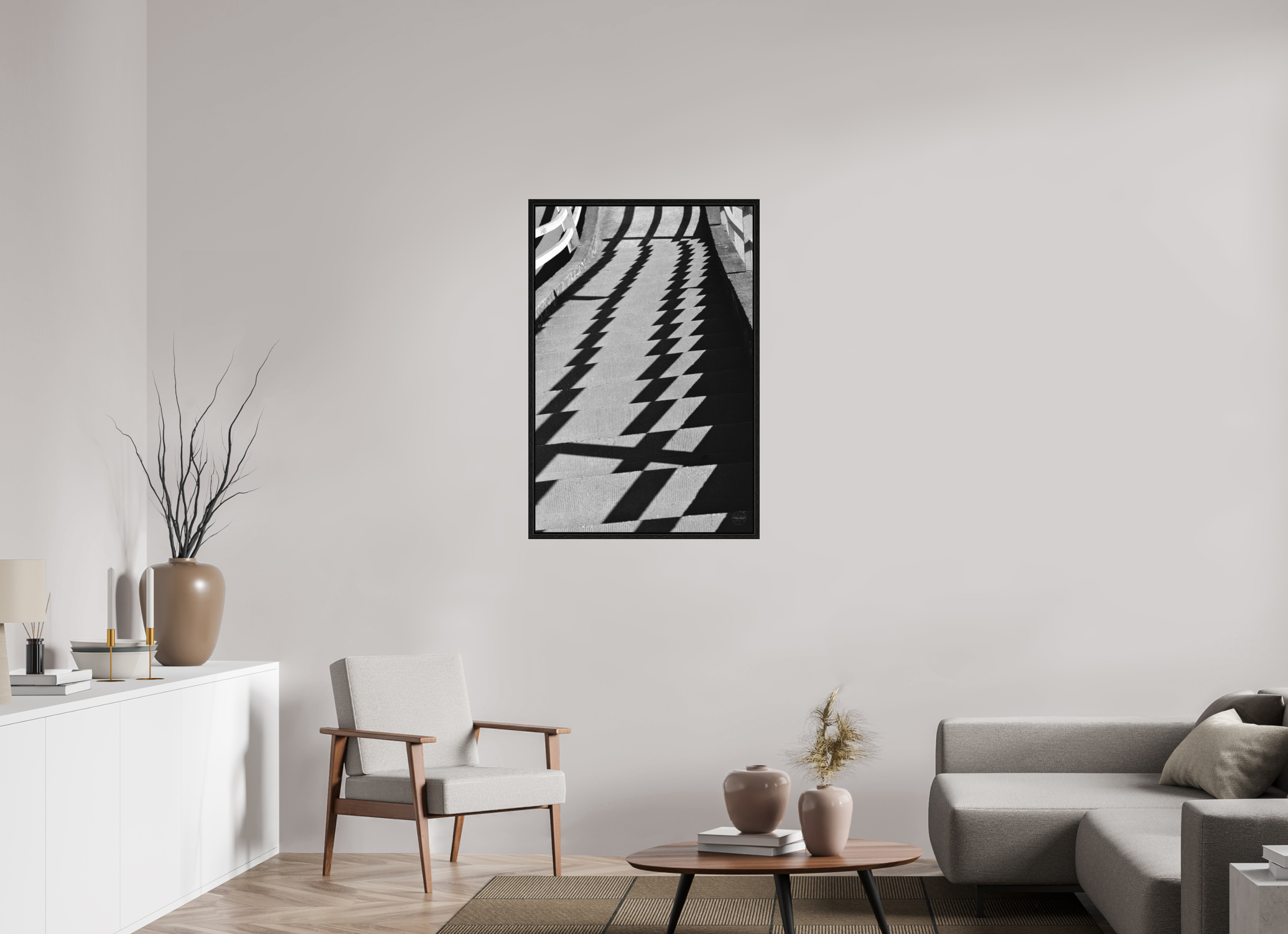70 x 105 cm, Tirage N&B dans Caisse américaine noire Fréquence Descendante | Poster Noir et Blanc Abstrait & Architecture Minimaliste