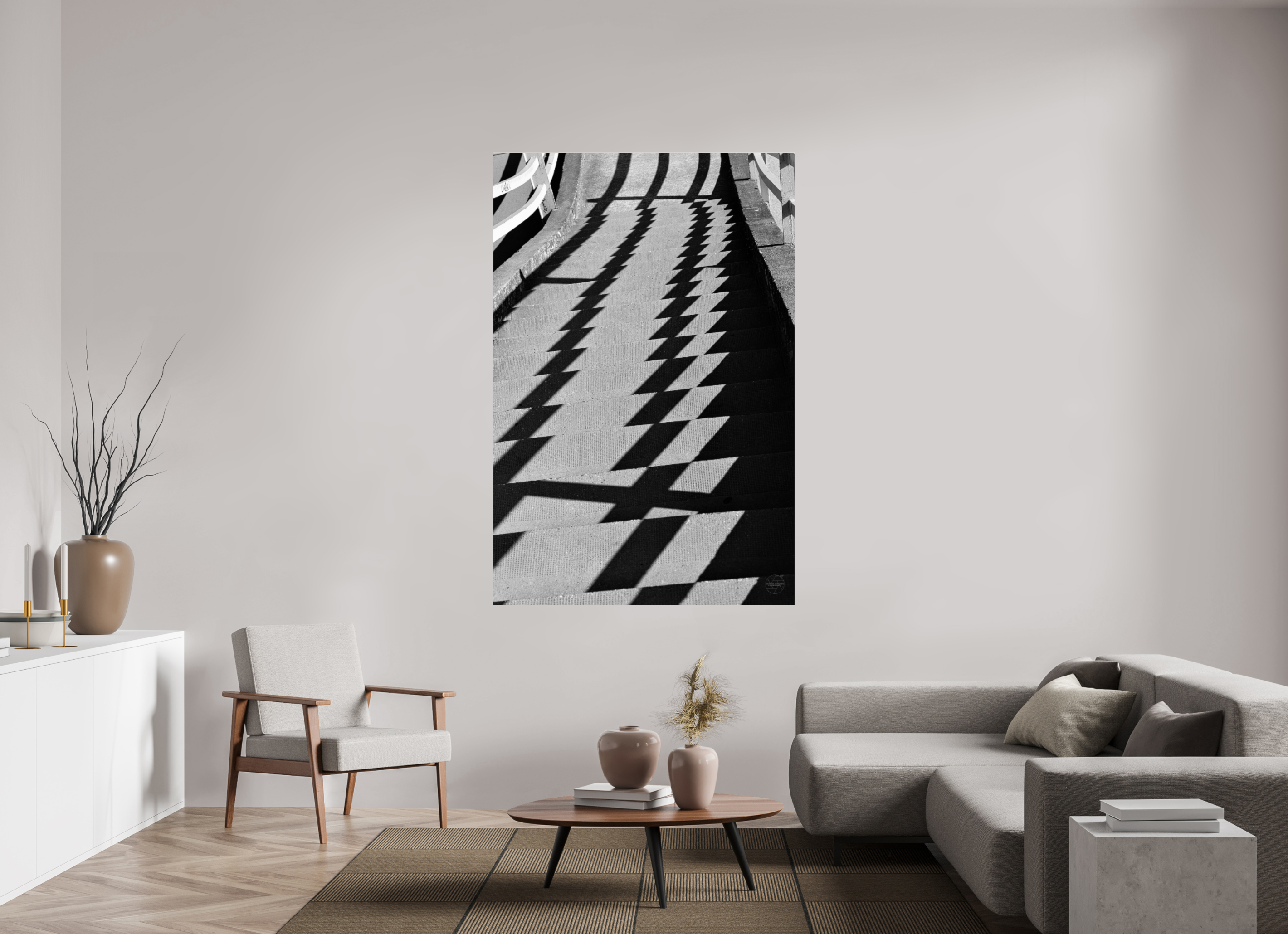 120 x 180 cm, Tirage N&B sous Plexi Fréquence Descendante | Poster Noir et Blanc Abstrait & Architecture Minimaliste