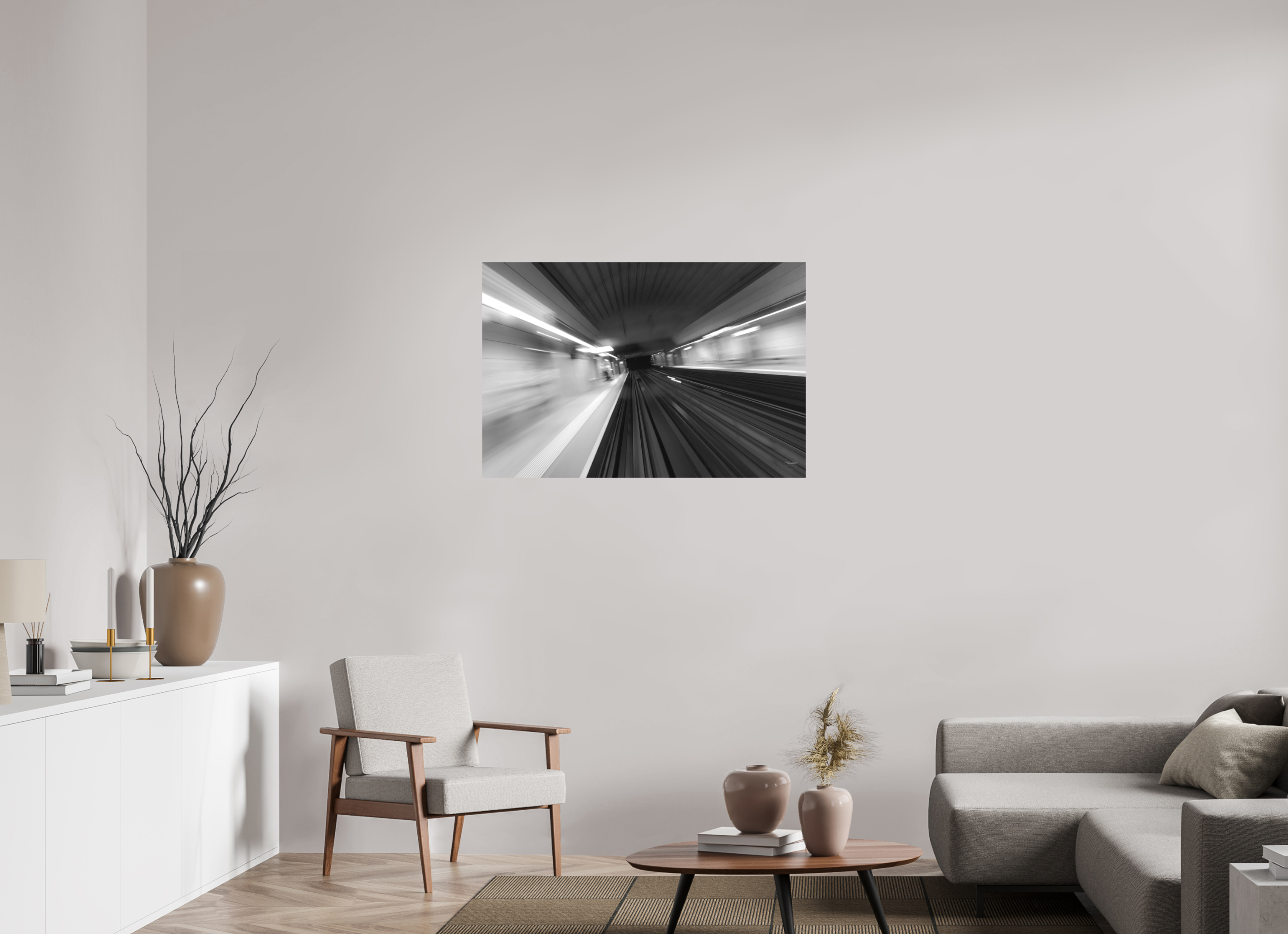 105 x 70 cm, Tirage N&B mat seul Vitesse Souterraine Poster Urbain Abstrait
