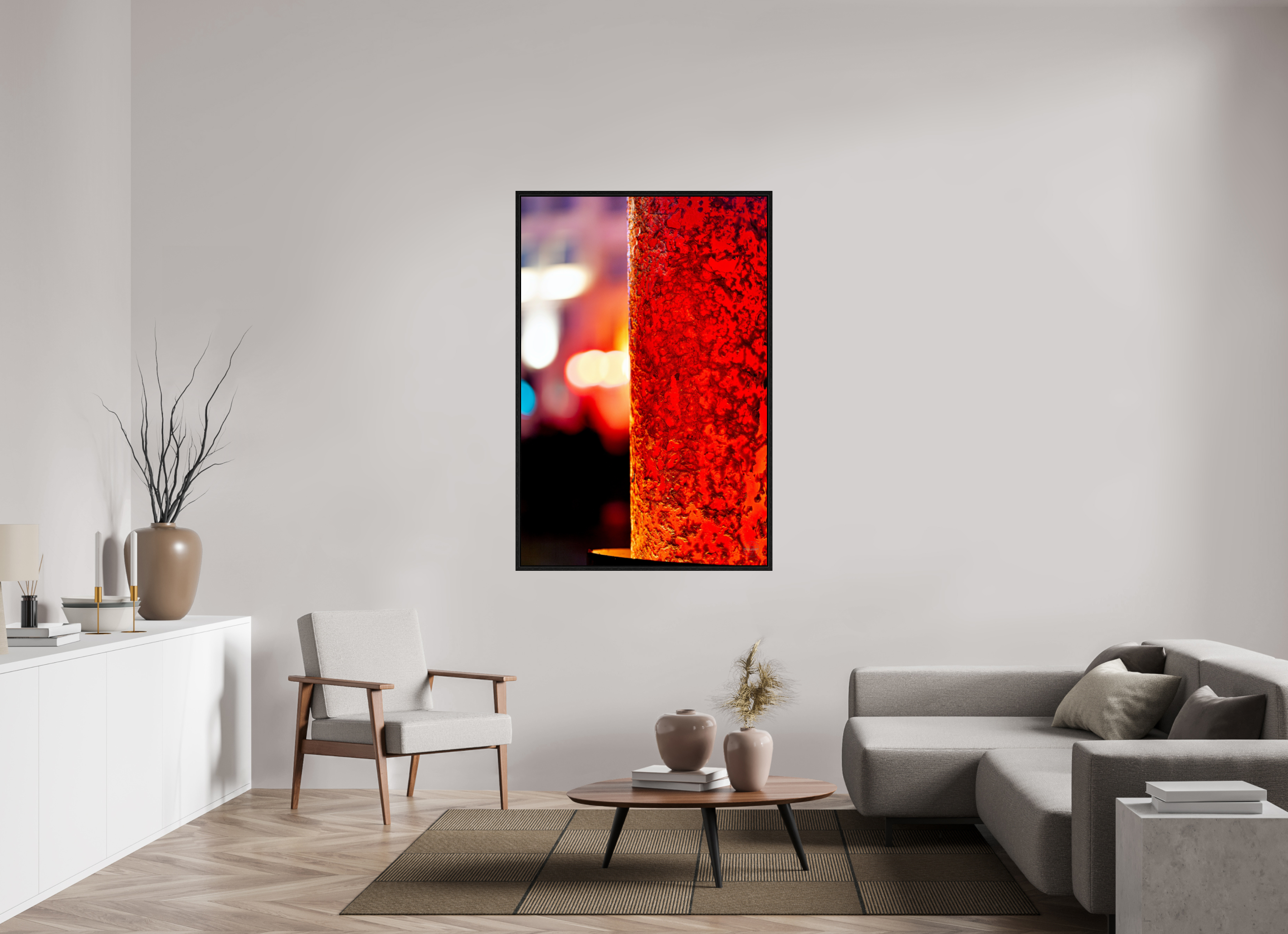 100 x 150 cm, Tirage couleur dans caisse américaine noire Photo décorative – Le fer et le feu