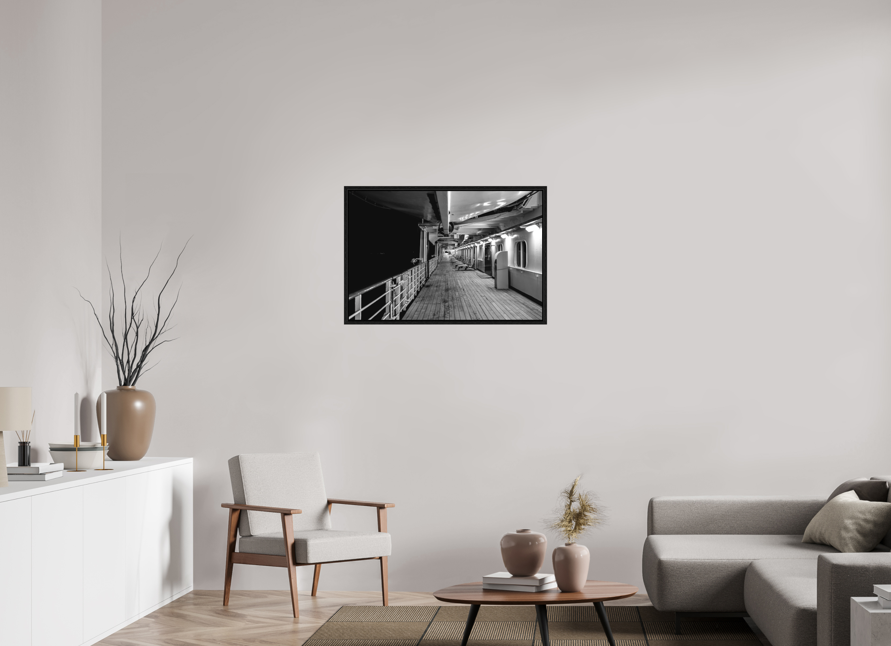 90 x 60 cm, Tirage N&B dans Caisse américaine noire Pont 6 | Poster Noir et Blanc Voyage & Architecture Maritime