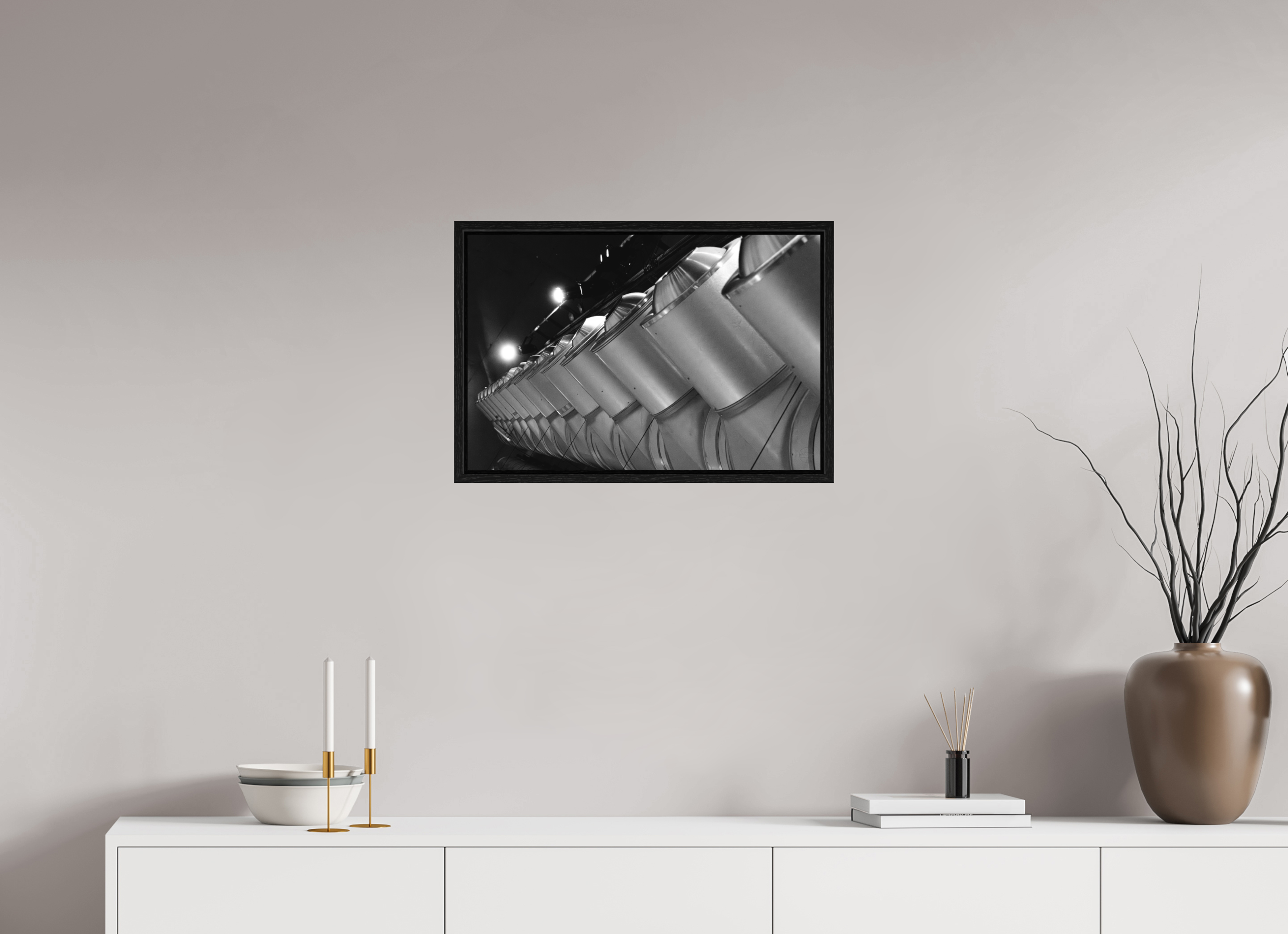 60 x 40 cm, Tirage N&B dans Caisse américaine noire Perspective Métallique