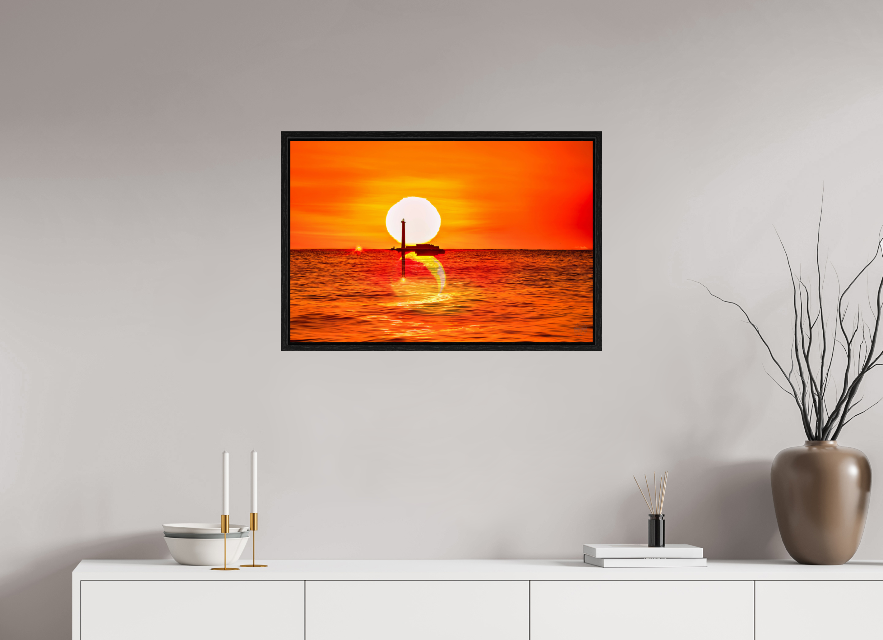 75 x 50 cm, Tirage couleur dans Caisse américaine noire Poster artistique – Quand le Soleil se couche avec la Lune