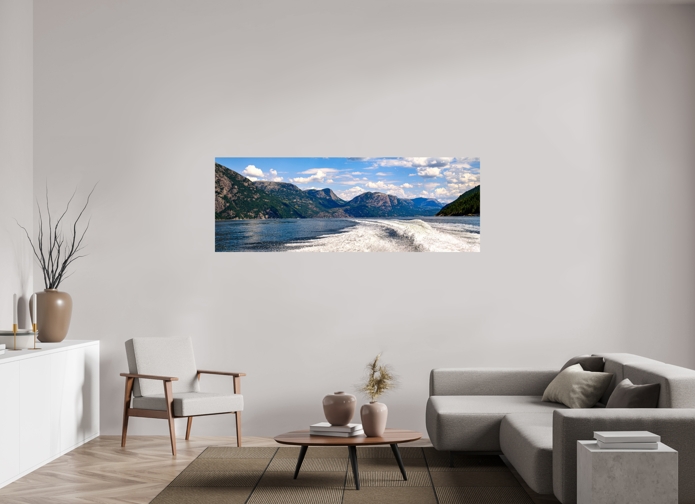 196 x 70 cm, Tirage couleur brillant seul Sillage des Fjords | Poster Panoramique Nature & Voyage