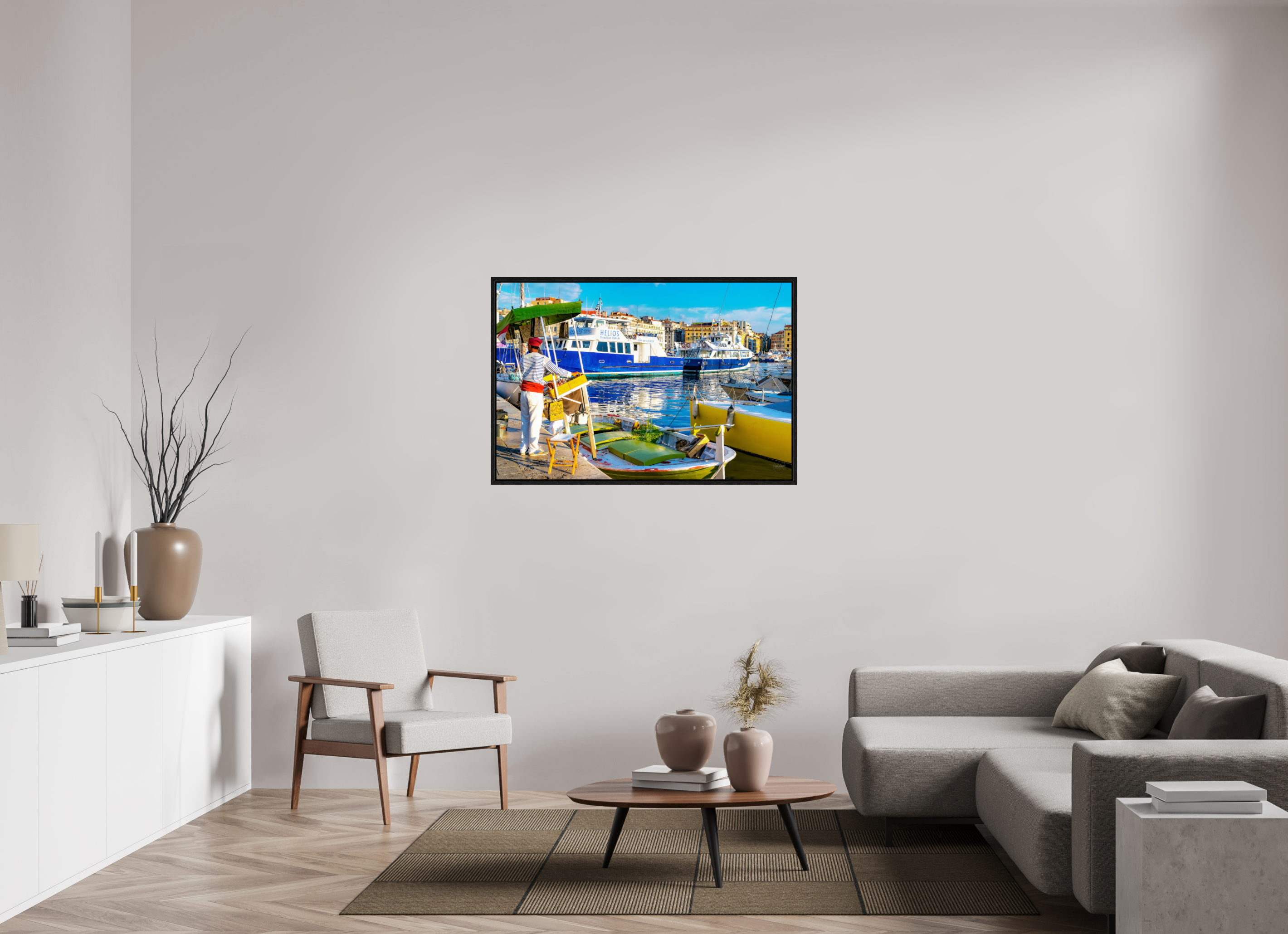120 x 80 cm, Tirage couleur dans Caisse américaine noire Le Marchand du Vieux-Port