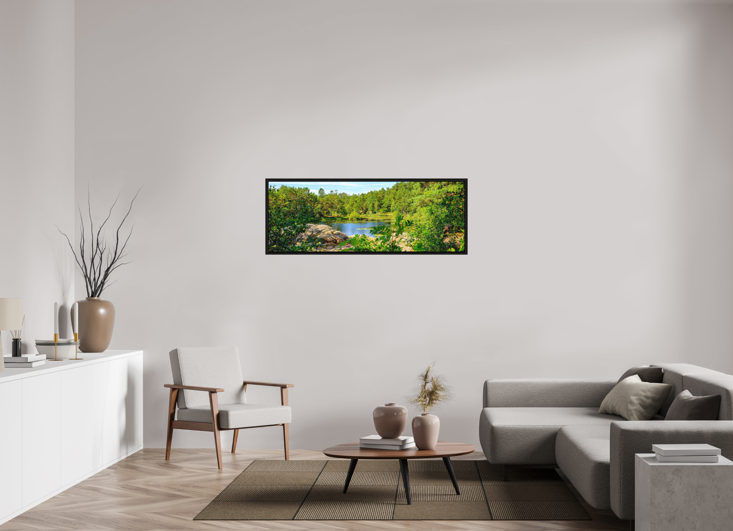 140 x 50 cm, Tirage grand format dans caisse américaine Refuge Émeraude | Poster Panoramique Nature & Forêt