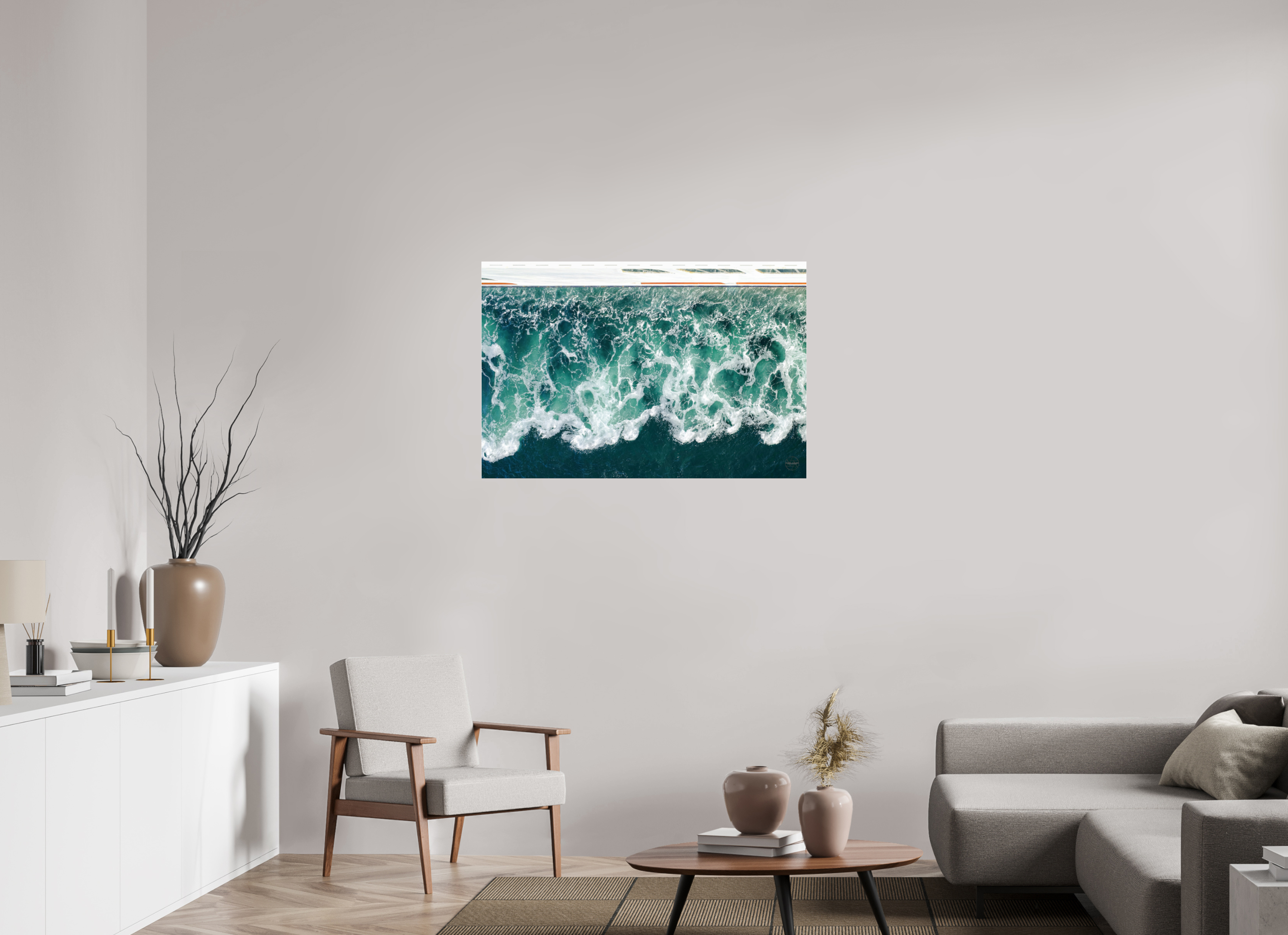 105 x 70 cm, Tirage couleur sous Plexi Écume Émeraude | Poster Abstrait Océan & Art Marin