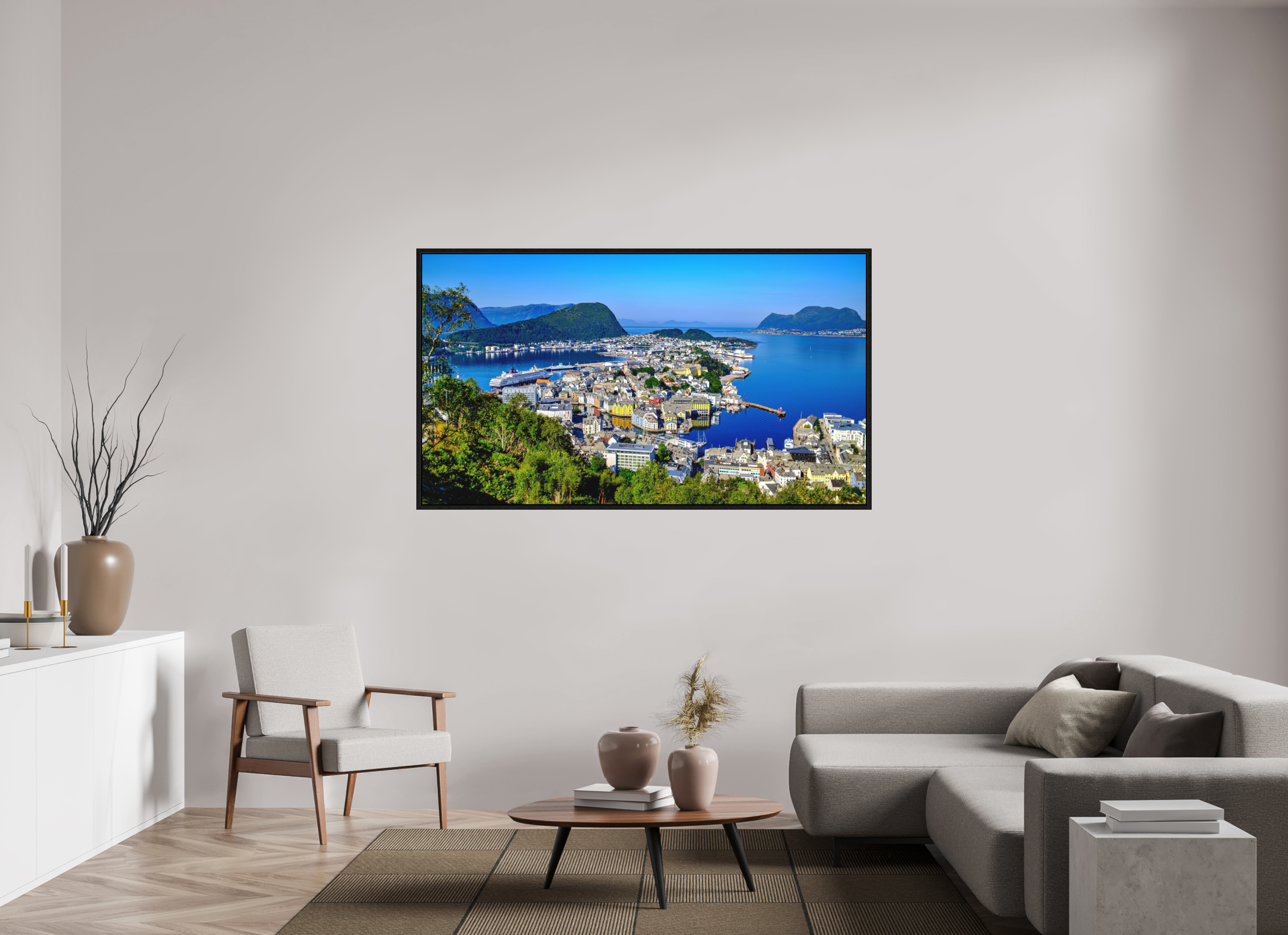 176 x 99 cm, Tirage grand format dans caisse américaine Entre Fjords et Lumière | Poster Panoramique Paysage Nordique