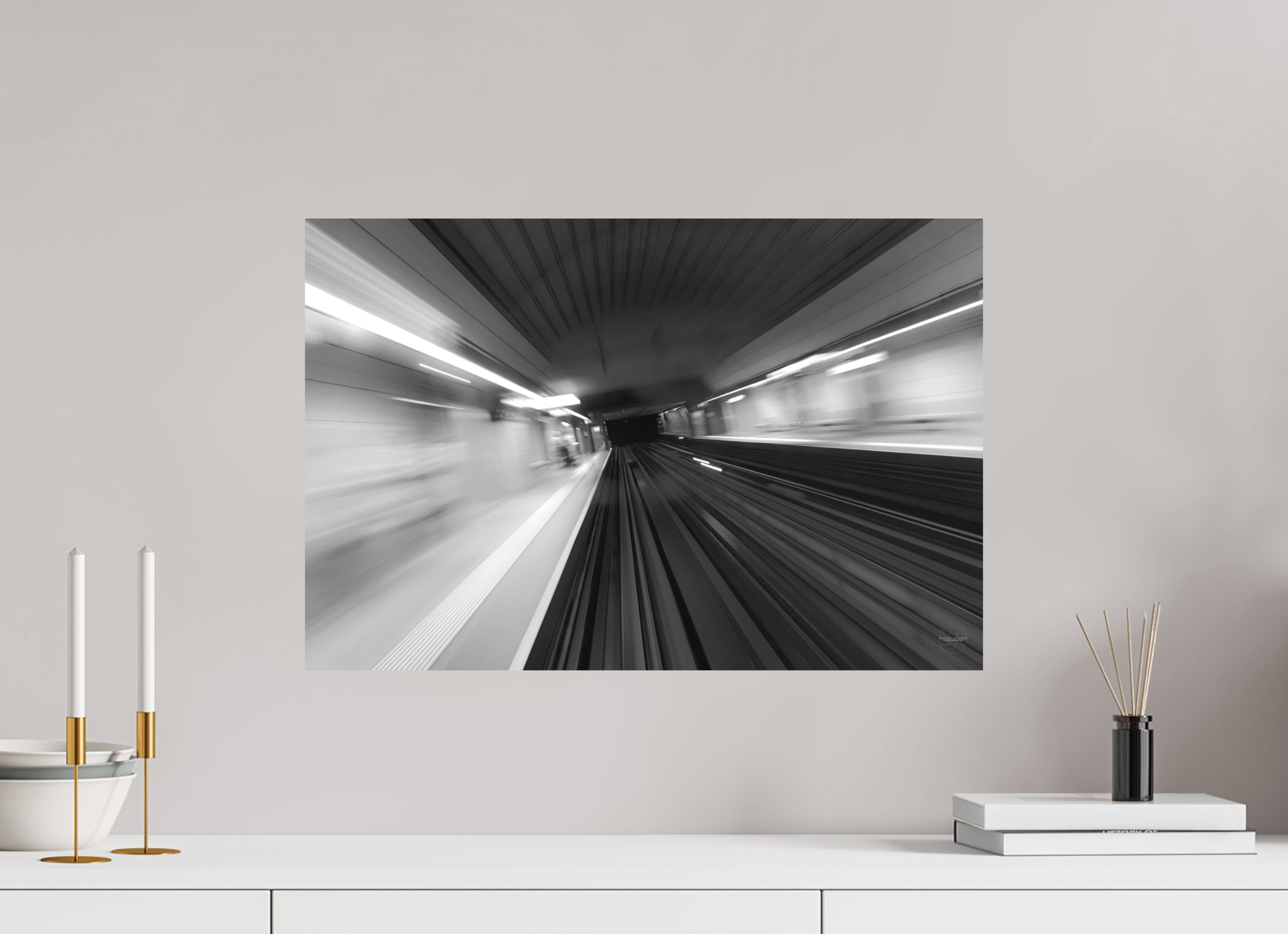 60 x 40 cm, Tirage N&B mat seul Vitesse Souterraine Poster Urbain Abstrait