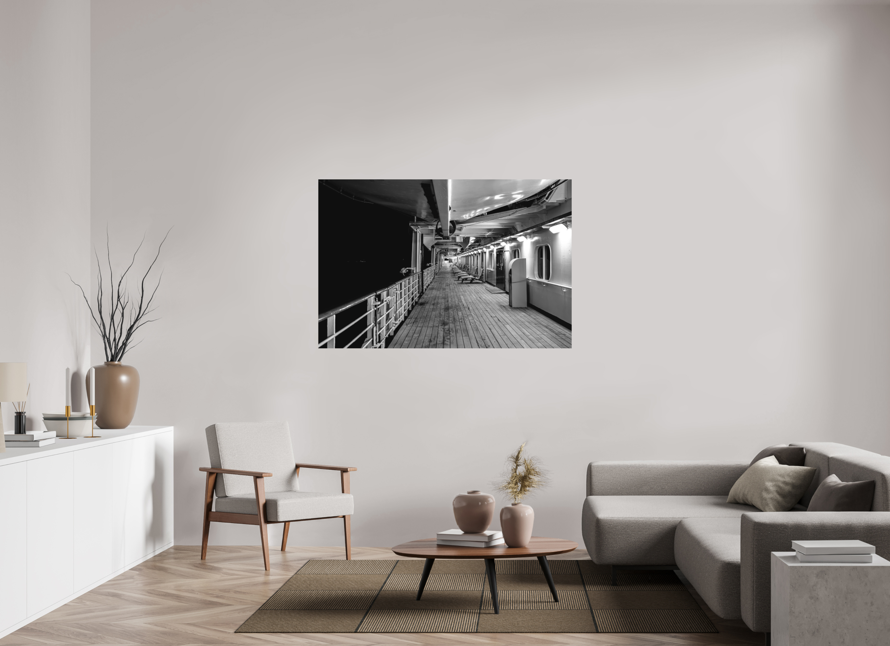 150 x 100 cm, Tirage N&B mat seul Pont 6 | Poster Noir et Blanc Voyage & Architecture Maritime