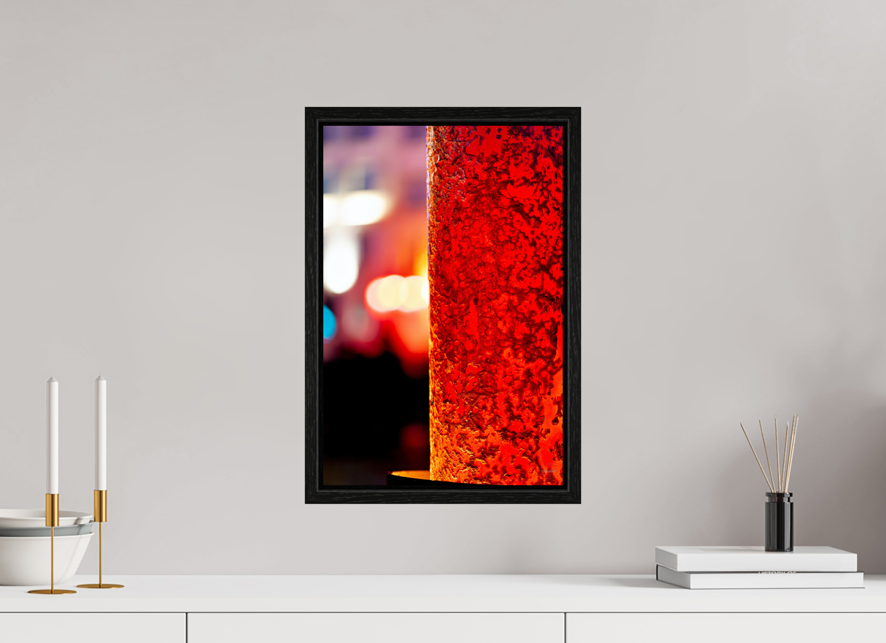 30 x 45 cm, Tirage couleur dans caisse américaine noire Photo décorative – Le fer et le feu