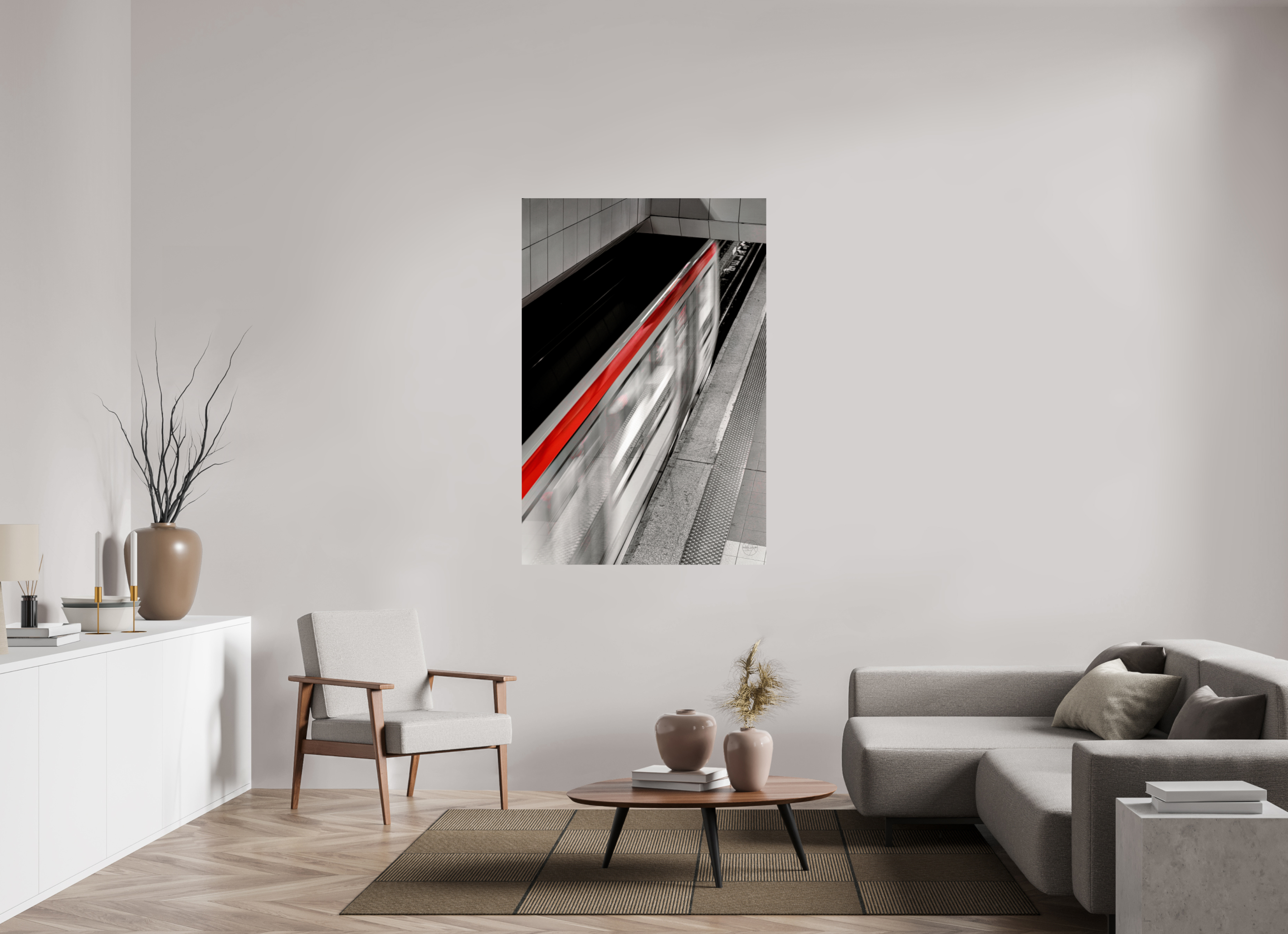 100 x 150 cm, Tirage couleur brillant seul Ligne Rouge — Affiche Métro Contemporaine