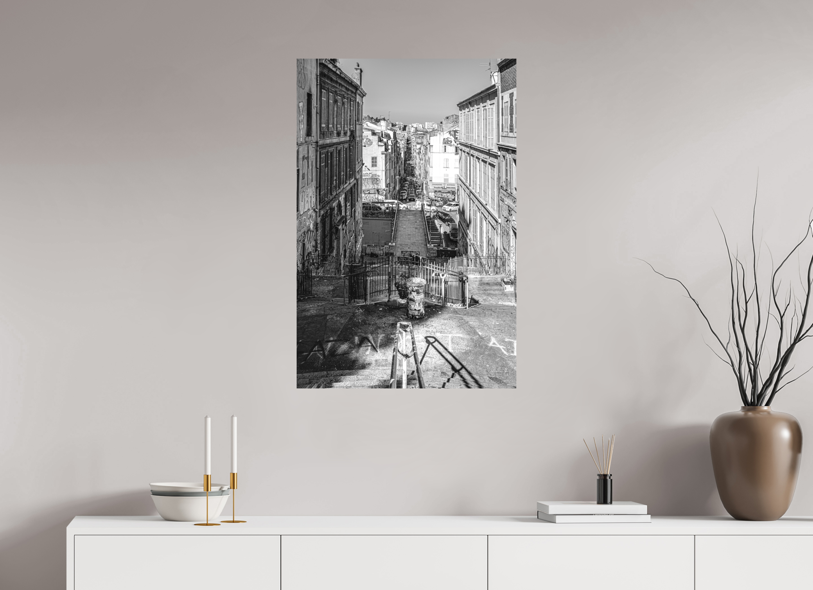 60 x 90 cm, Tirage N&B mat seul Affiche urbaine – Perspective Marseillaise