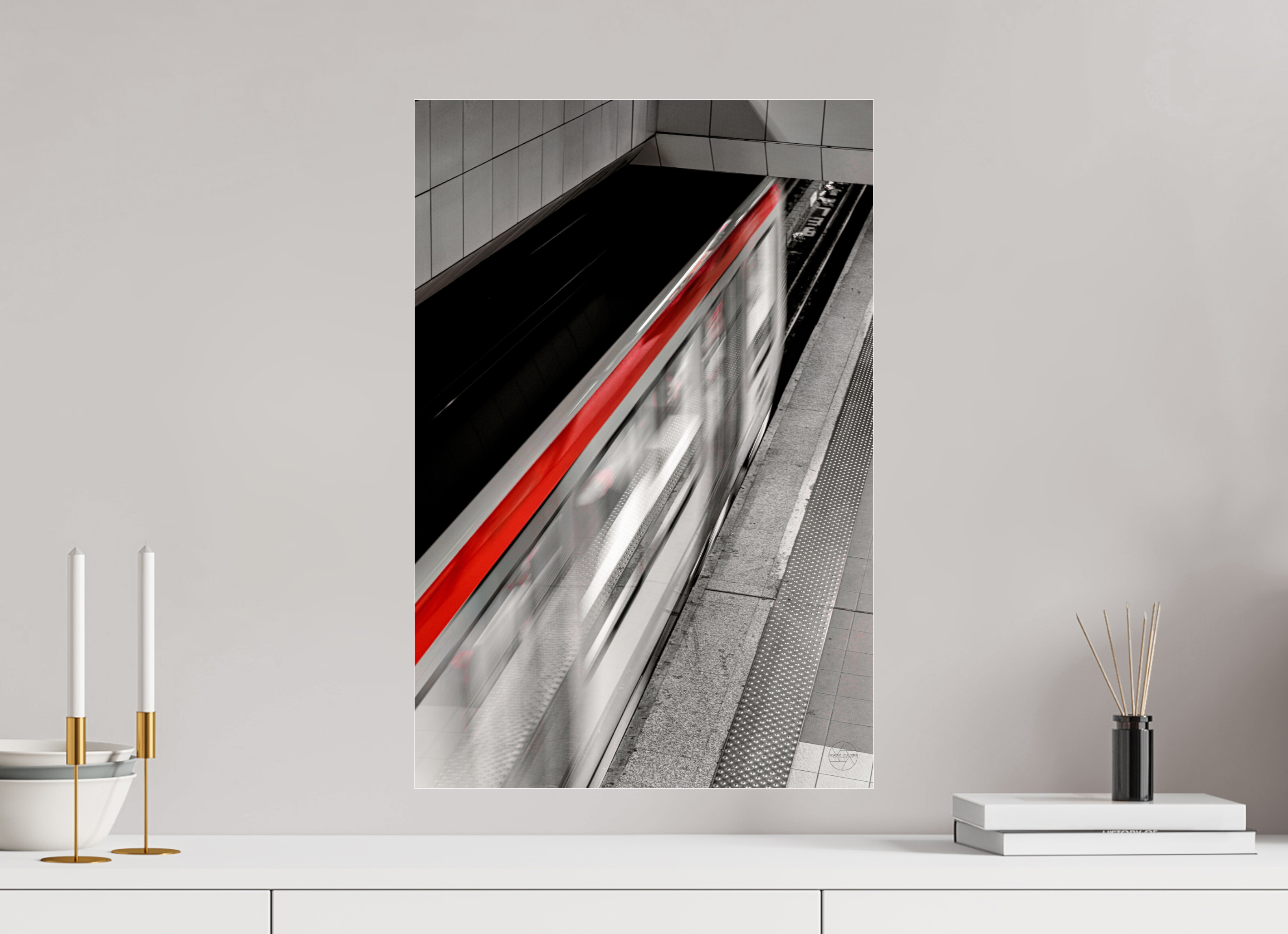 40 x 60 cm, Tirage couleur sous Plexi Ligne Rouge — Affiche Métro Contemporaine