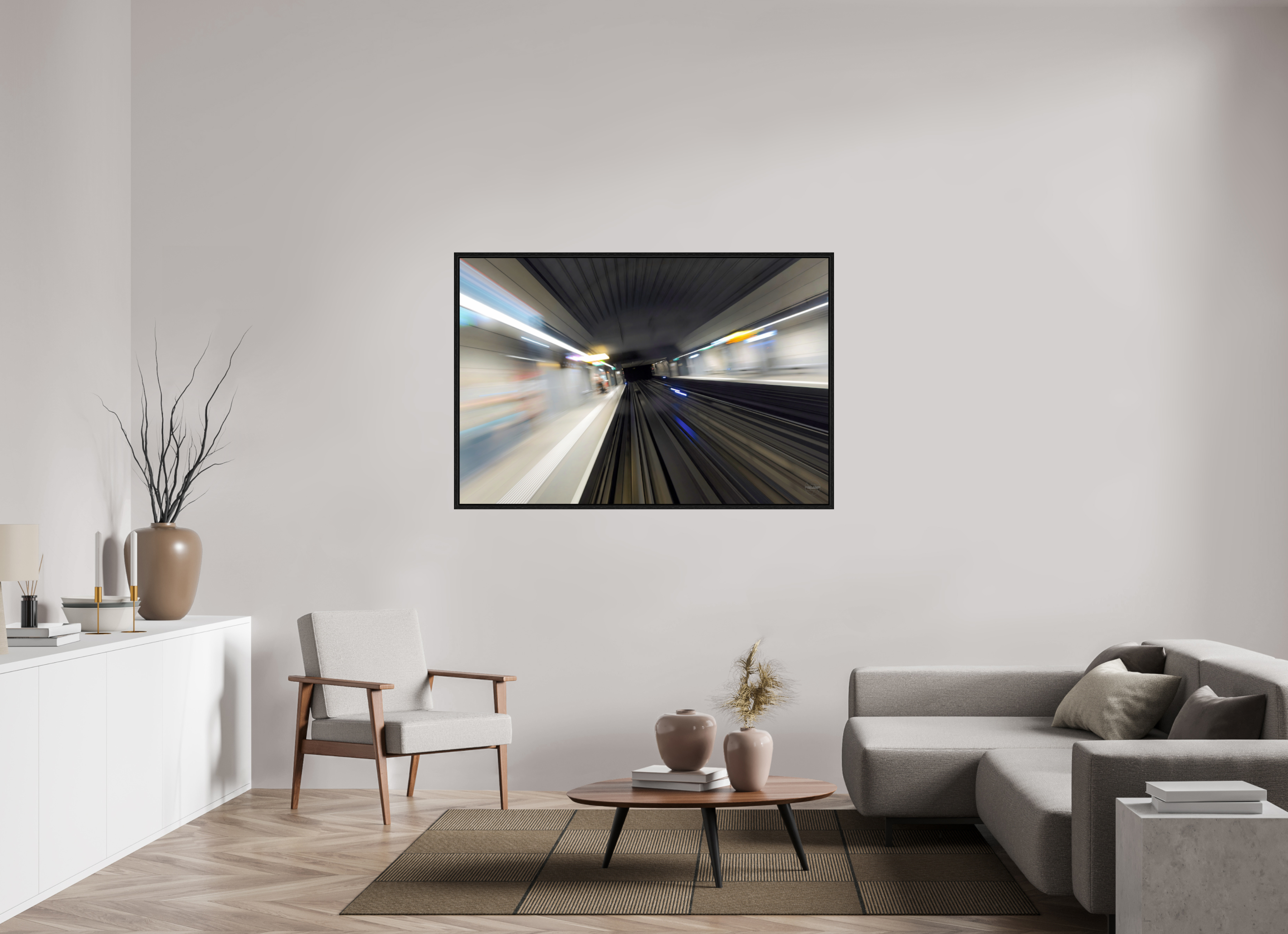 150 x 100 cm, Tirage couleur dans Caisse américaine noire Vitesse Souterraine
