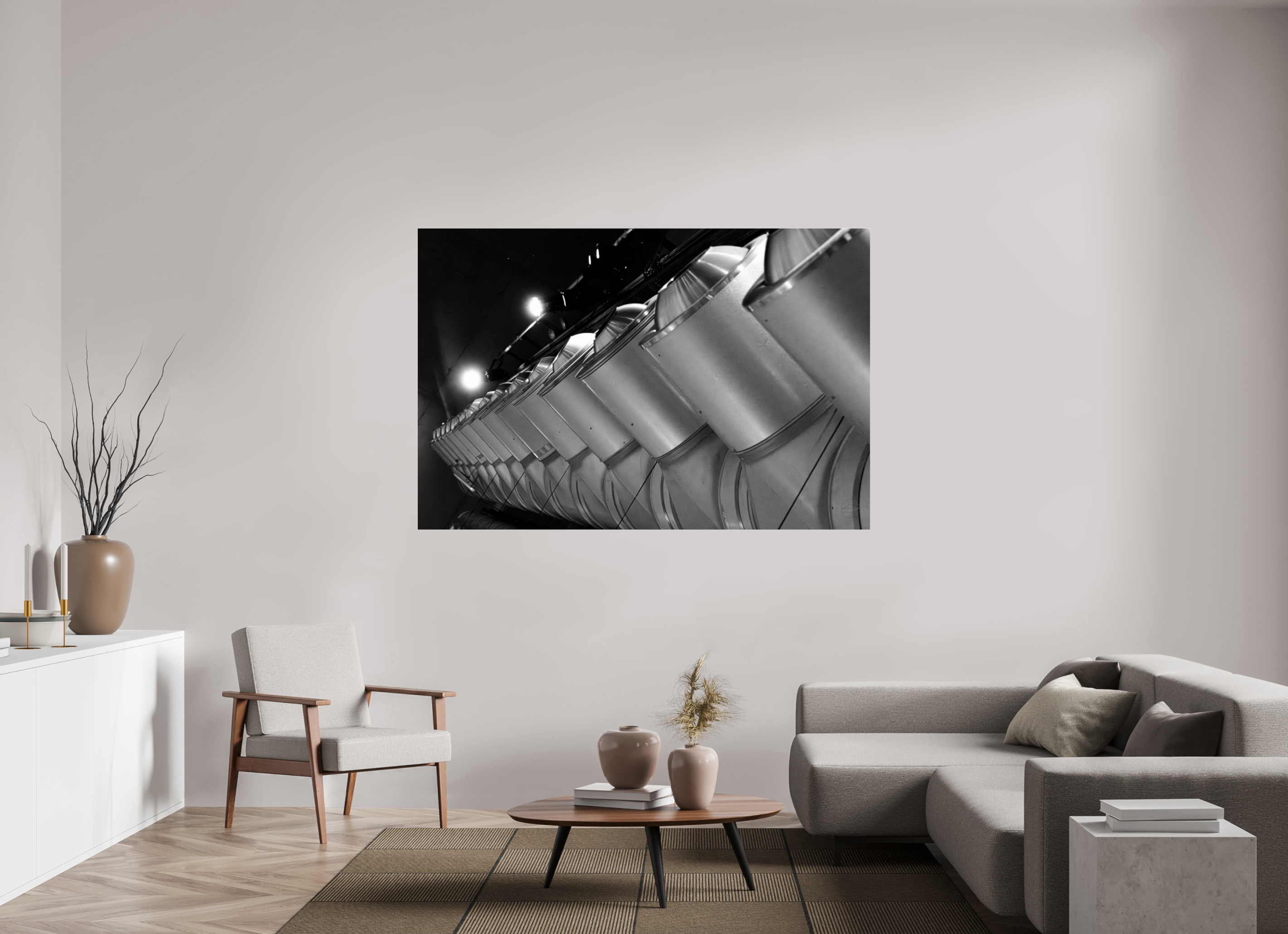 180 x 120 cm, Tirage N&B sous Plexi Perspective Métallique