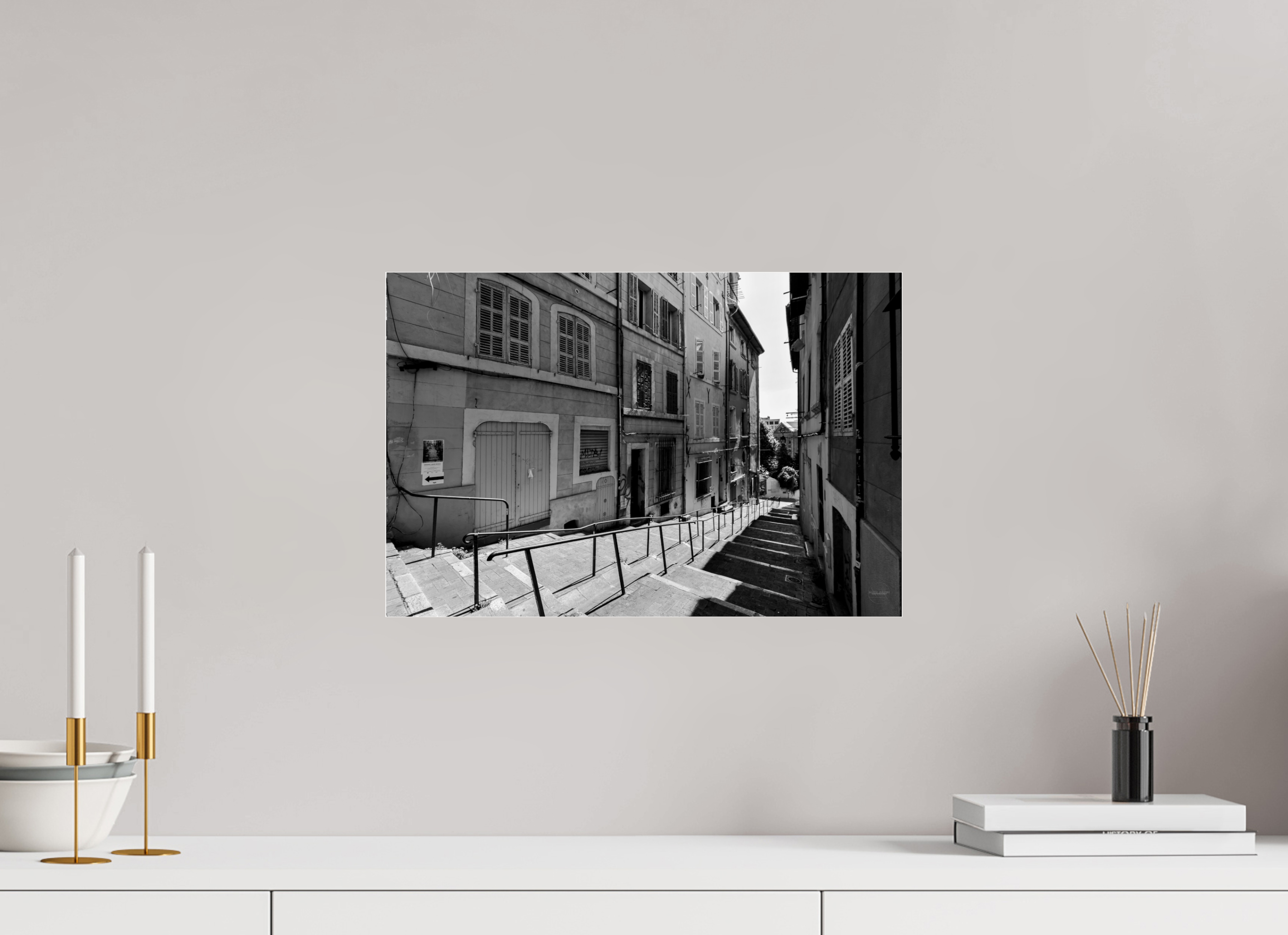 45 x 30 cm, Tirage N&B sous Plexi Poster urbain – Escaliers du silence