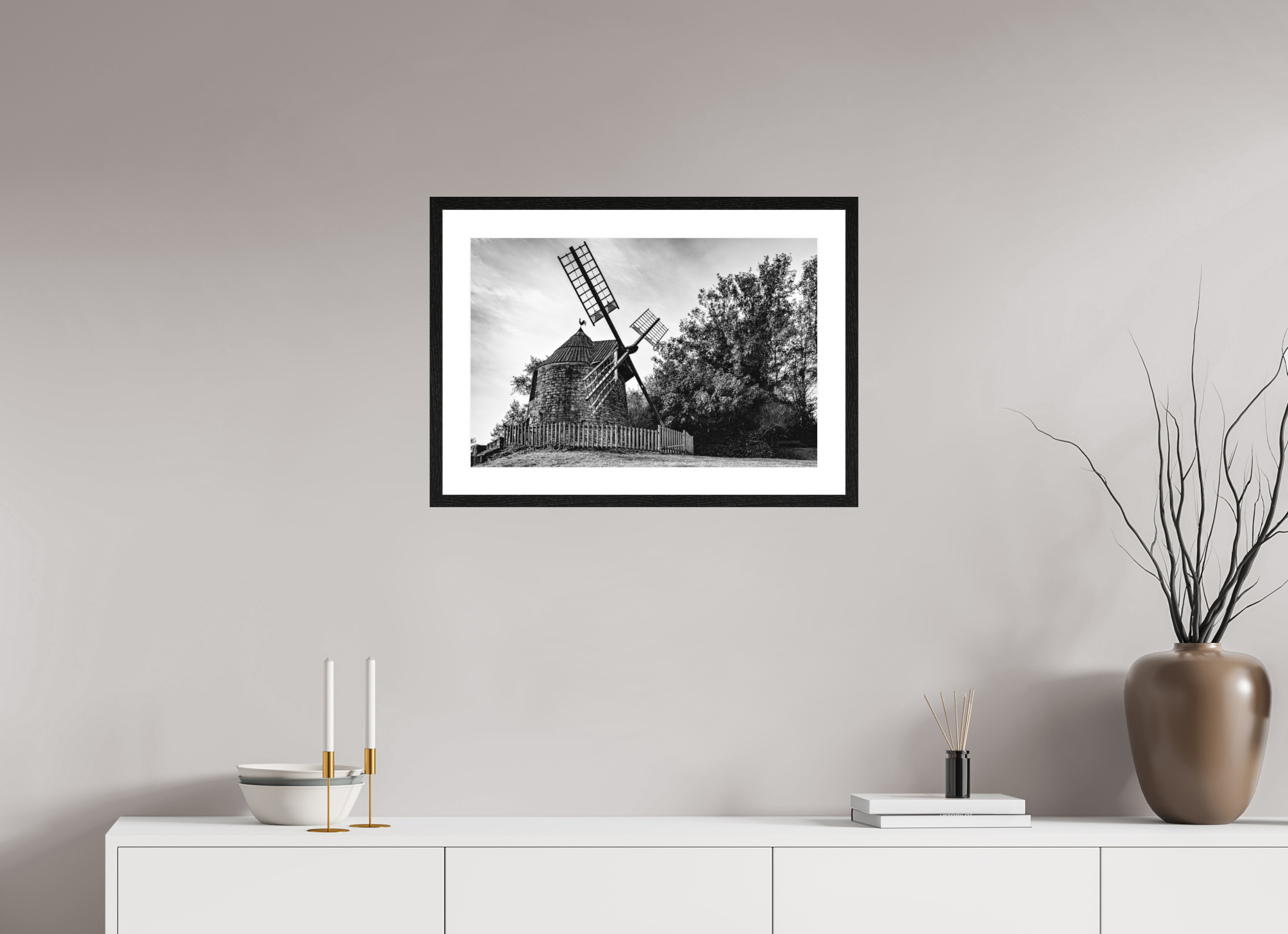 60 x 40 cm, Tirage N&B mat + Cadre noir avec passe-partout Œuvre murale - Souffle du Temps