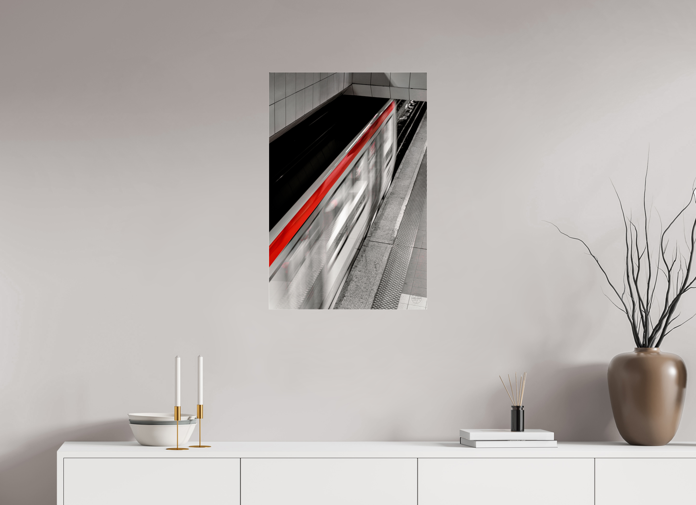50 x 75 cm, Tirage couleur sous Plexi Ligne Rouge — Affiche Métro Contemporaine