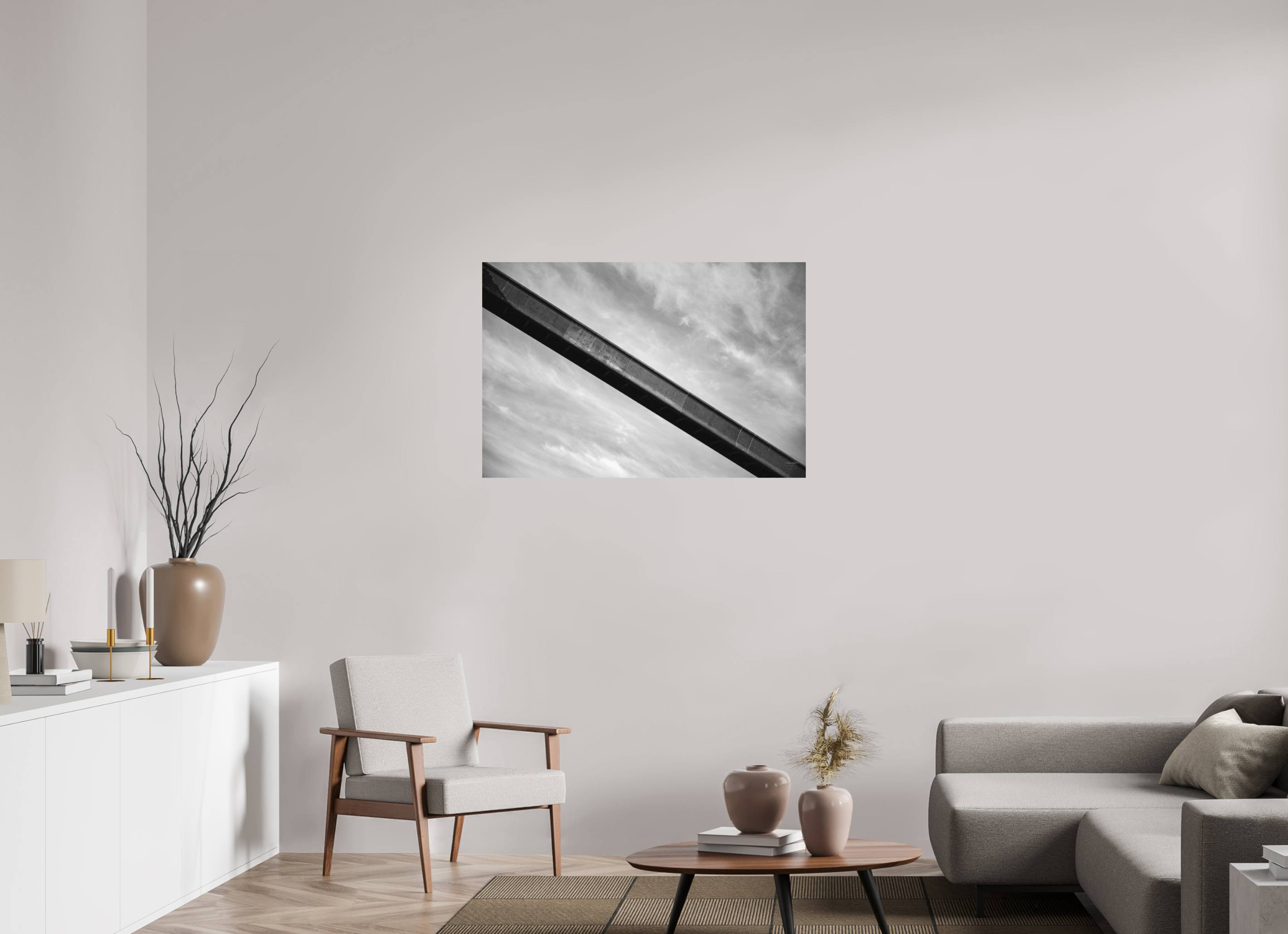 105 x 70 cm, Tirage N&B mat seul Poster - La passerelle