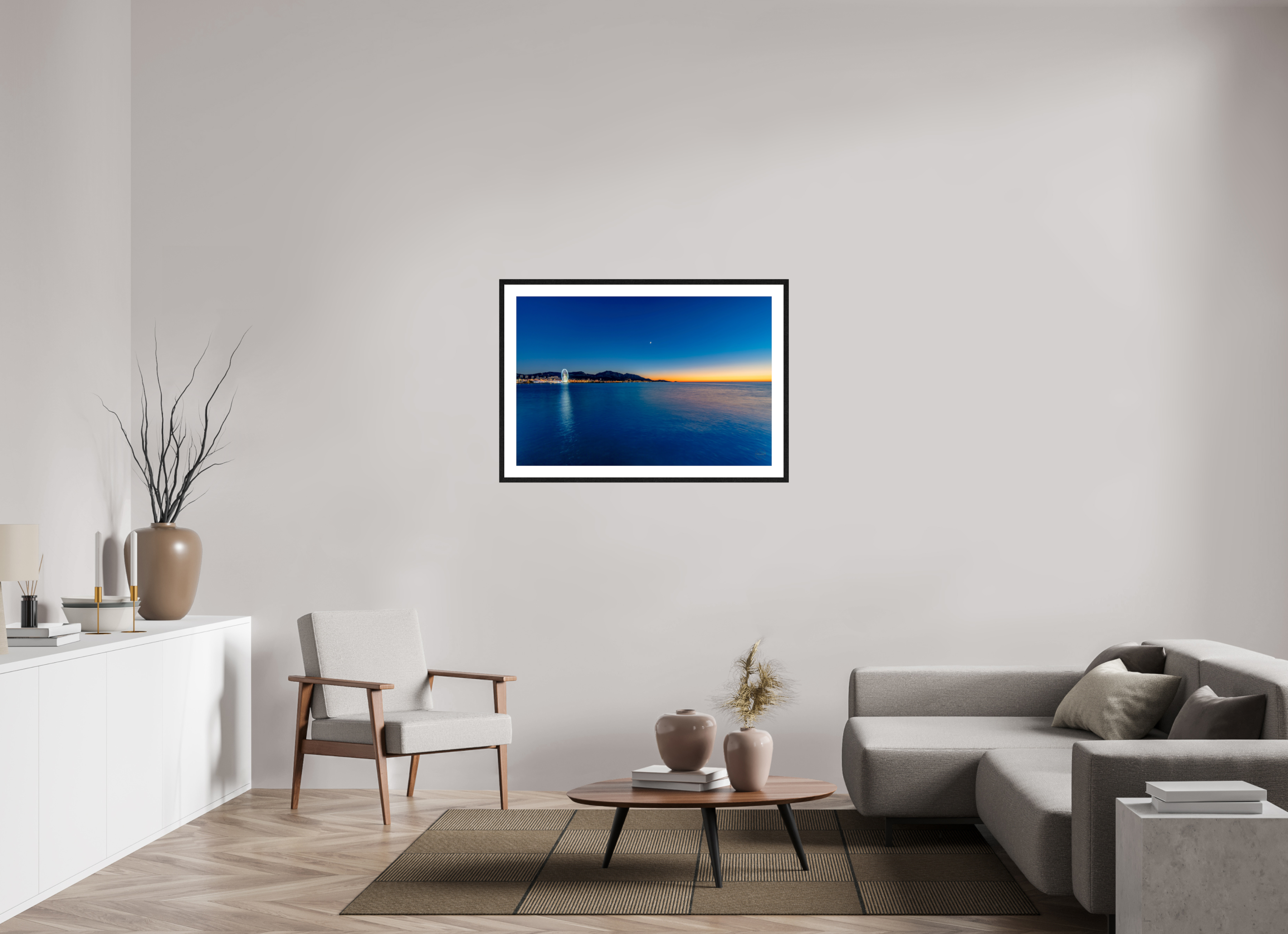 105 x 70 cm, Tirage couleur brillant + cadre noir avec passe-partout Le calme après la lumière