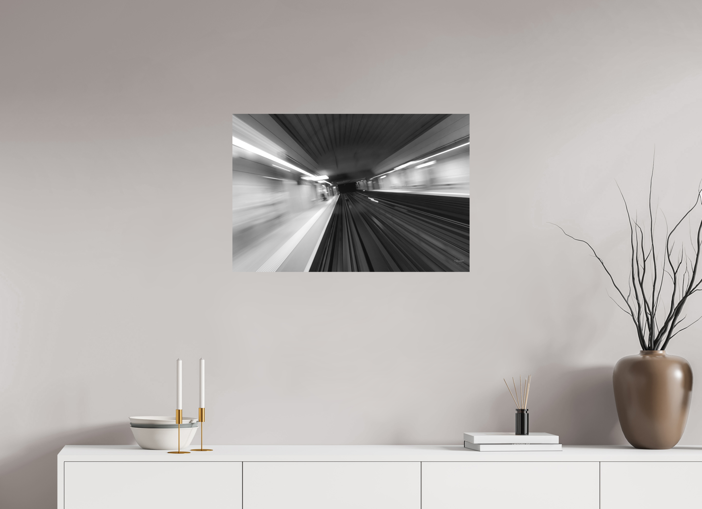 75 x 50 cm, Tirage N&B mat seul Vitesse Souterraine Poster Urbain Abstrait