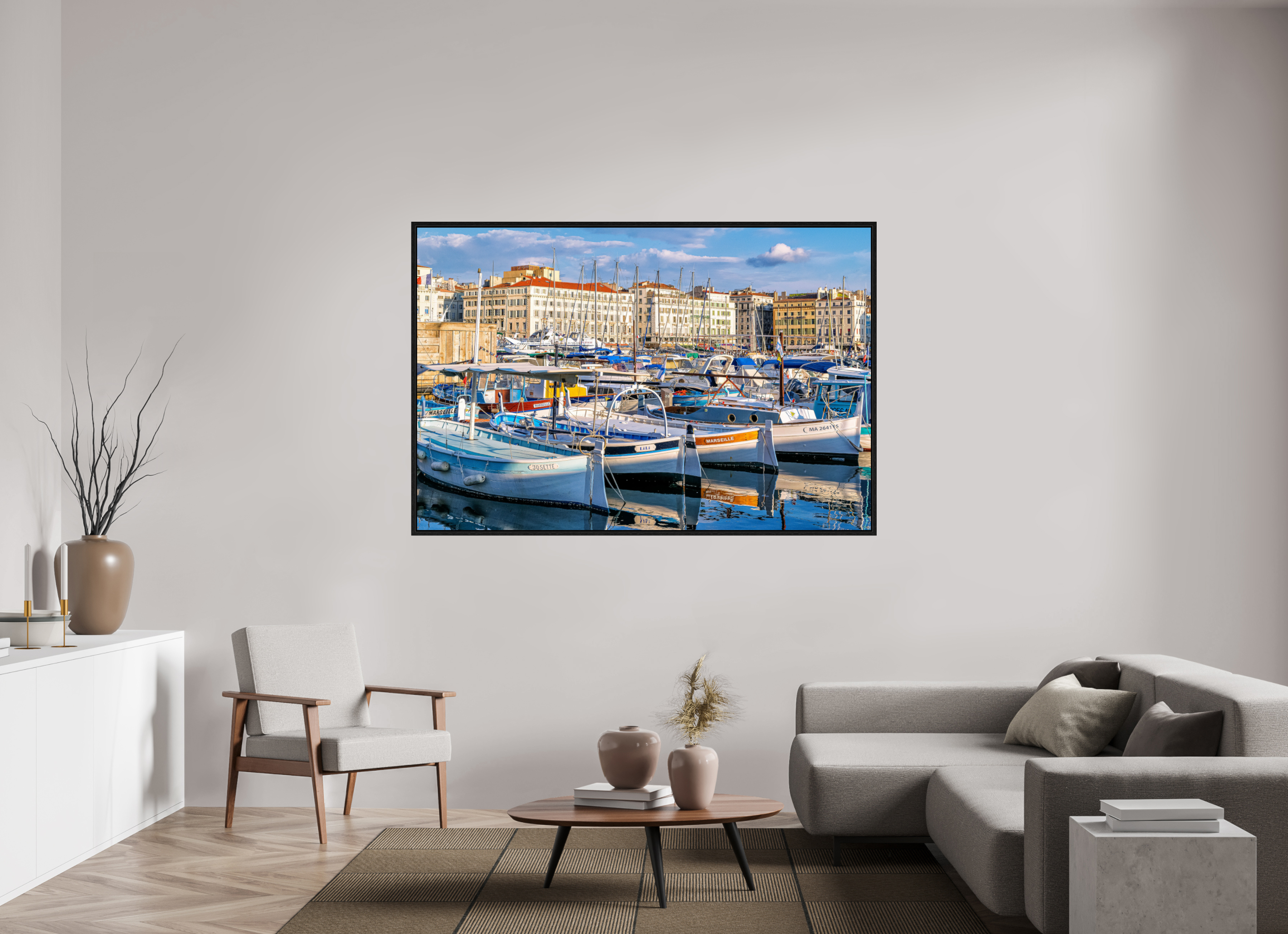 180 x 120 cm, Tirage dans caisse américaine Barques et Vieux Port