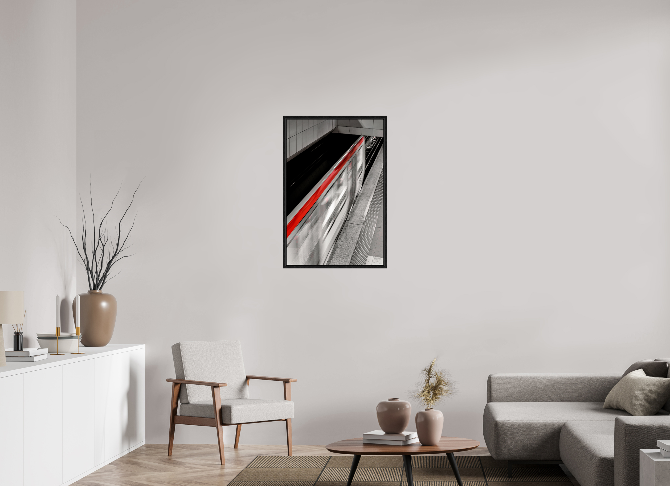 60 x 90 cm, Tirage couleur dans Caisse américaine noire Ligne Rouge — Affiche Métro Contemporaine