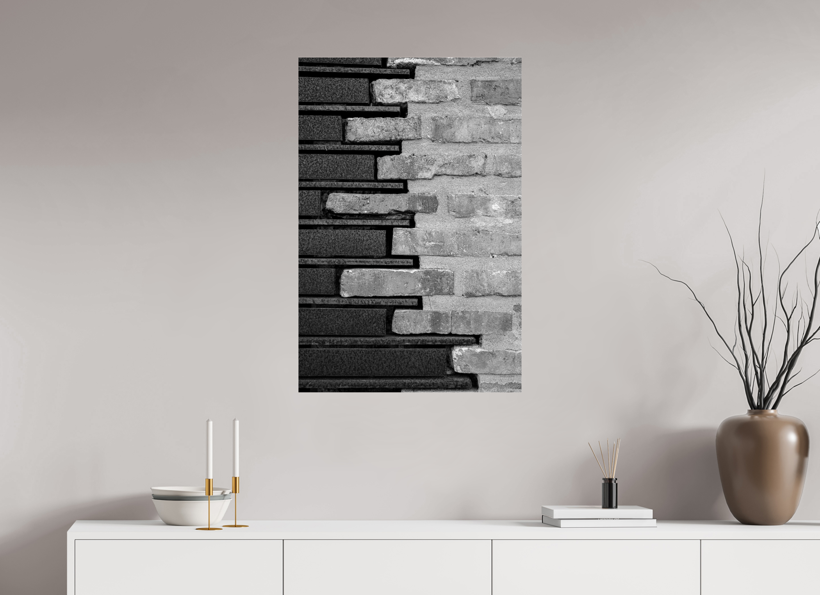 60 x 90 cm, Tirage N&B brillant sous Plexi Le mariage de la pierre et de l’acier