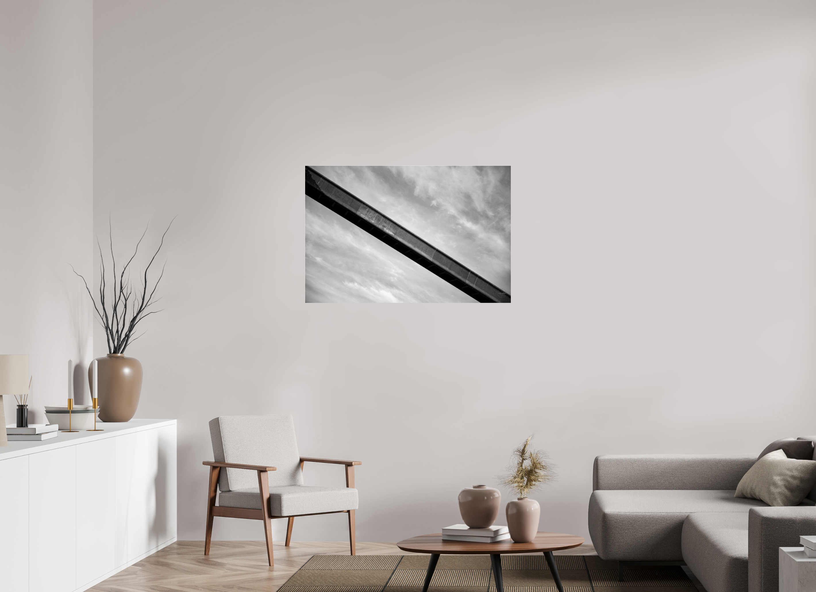 105 x 70 cm, Tirage N&B brillant sous Plexi Poster - La passerelle