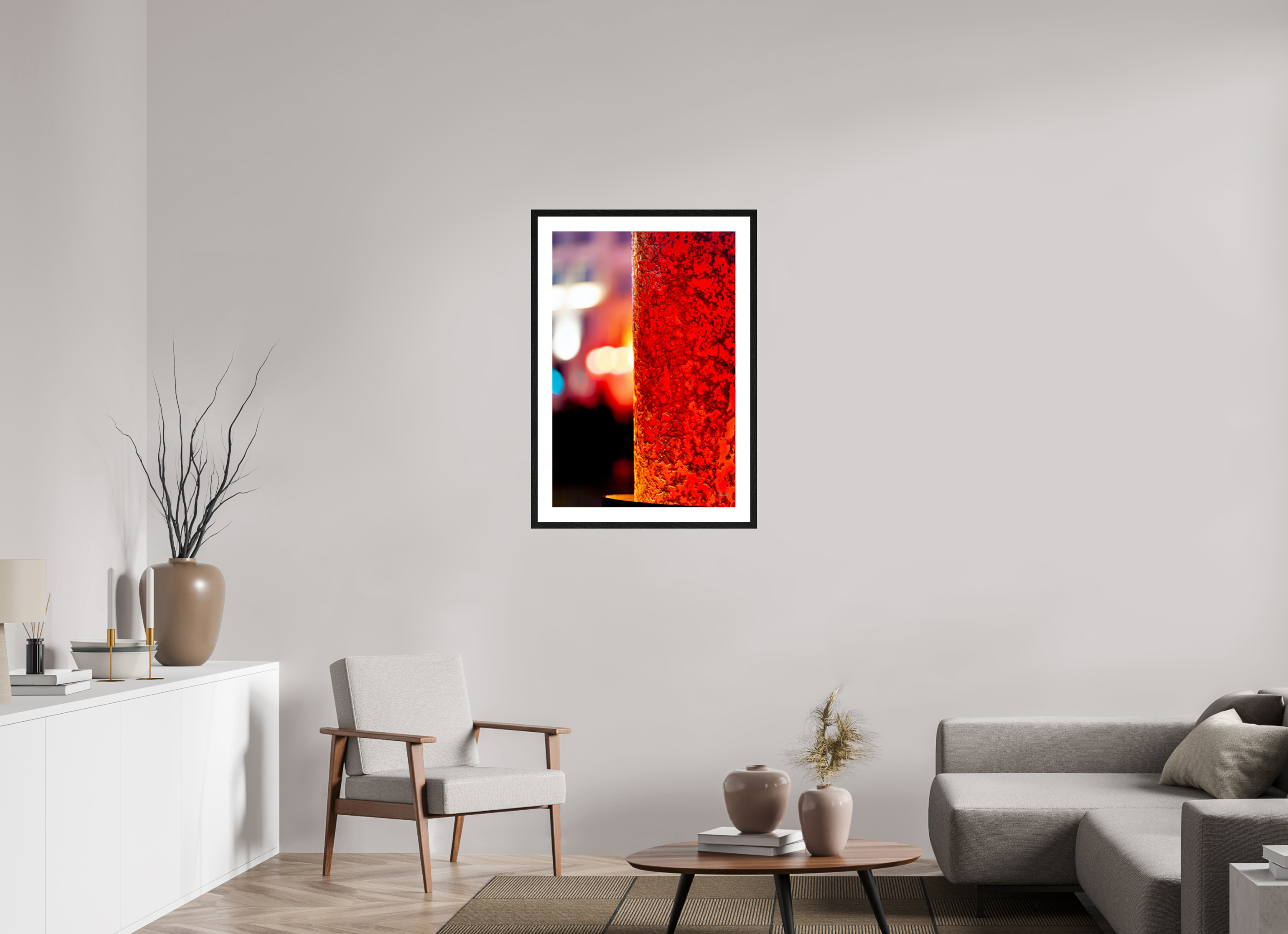 60 x 90 cm, Tirage couleur brillant + cadre noir avec passe-partout Photo décorative – Le fer et le feu