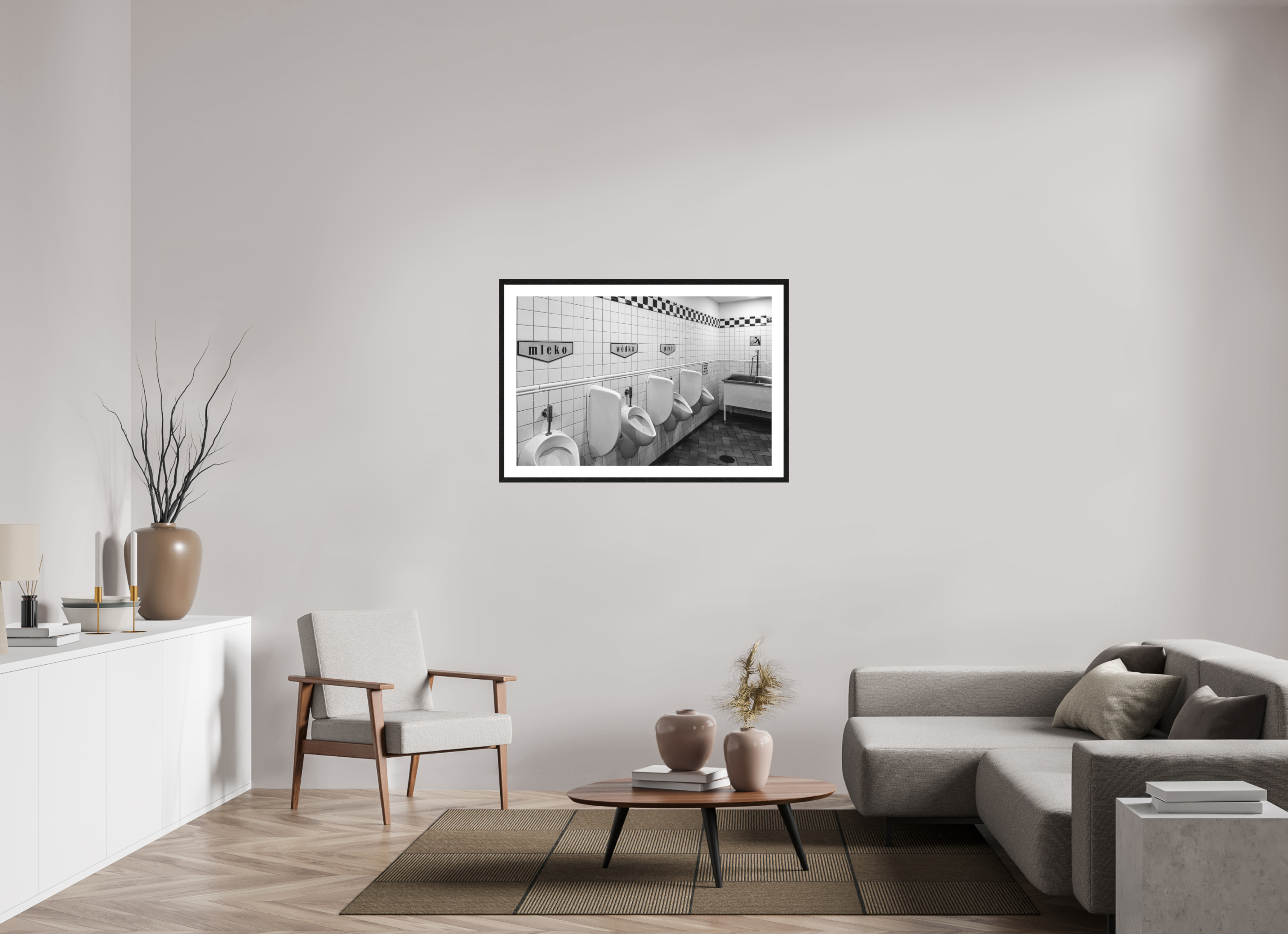 105 x 70 cm, Tirage N&B mat + Cadre noir avec passe-partout Pause Technique | Poster Noir et Blanc Design & Humour
