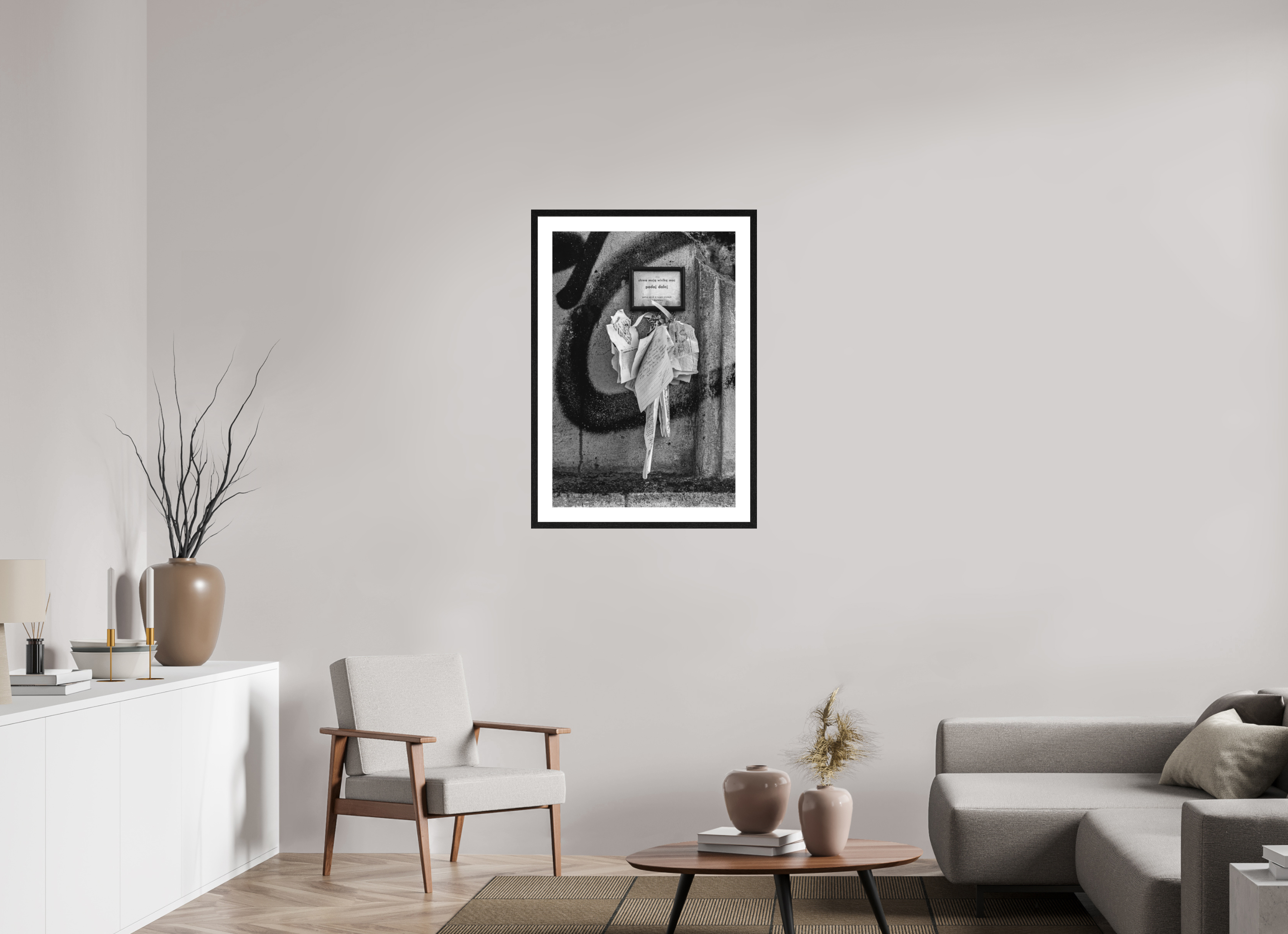 60 x 90 cm, Tirage N&B mat + Cadre noir avec passe-partout Impression photographique – Les mots