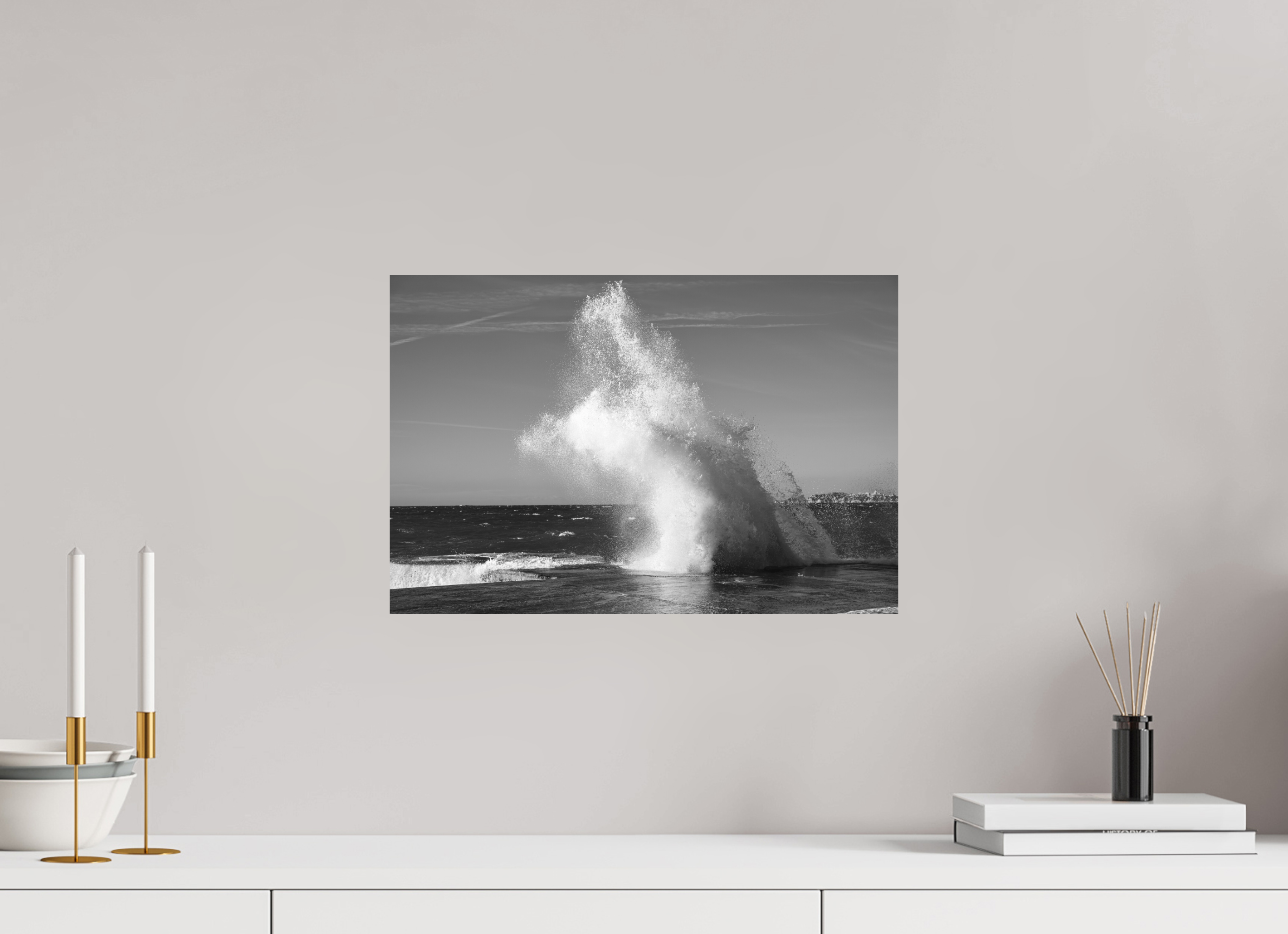 45 x 30 cm, Tirage N&B mat seul Poster noir et blanc – Éclat de vague