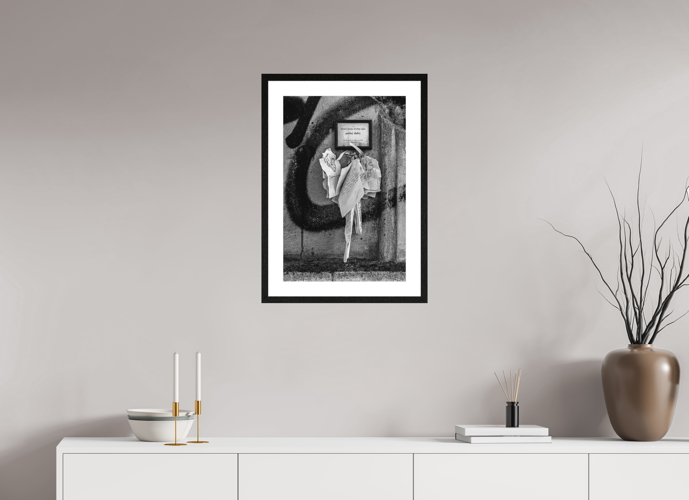40 x 60 cm, Tirage N&B mat + Cadre noir avec passe-partout Impression photographique – Les mots