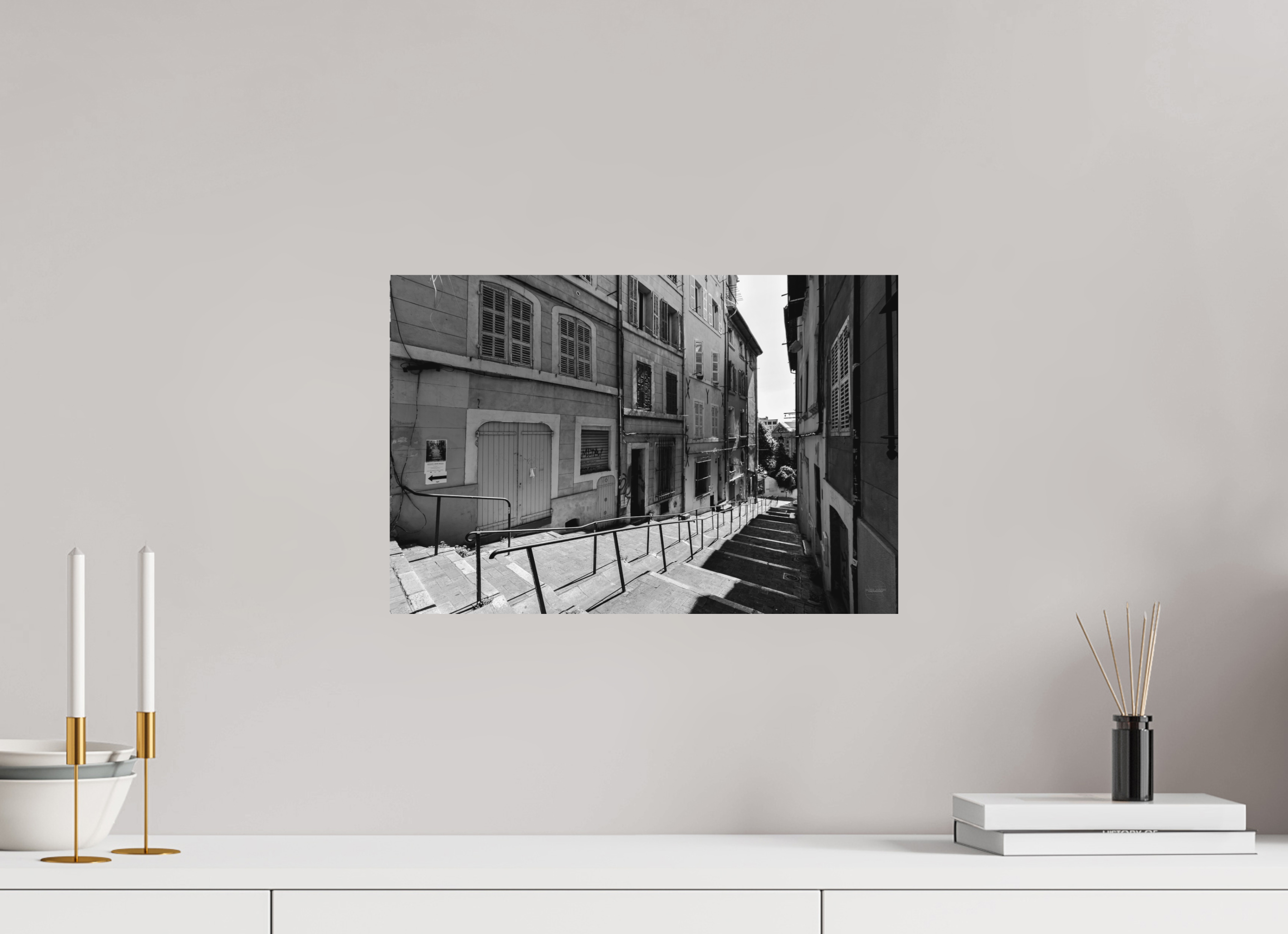 45 x 30 cm, Tirage N&B mat seul Poster urbain – Escaliers du silence