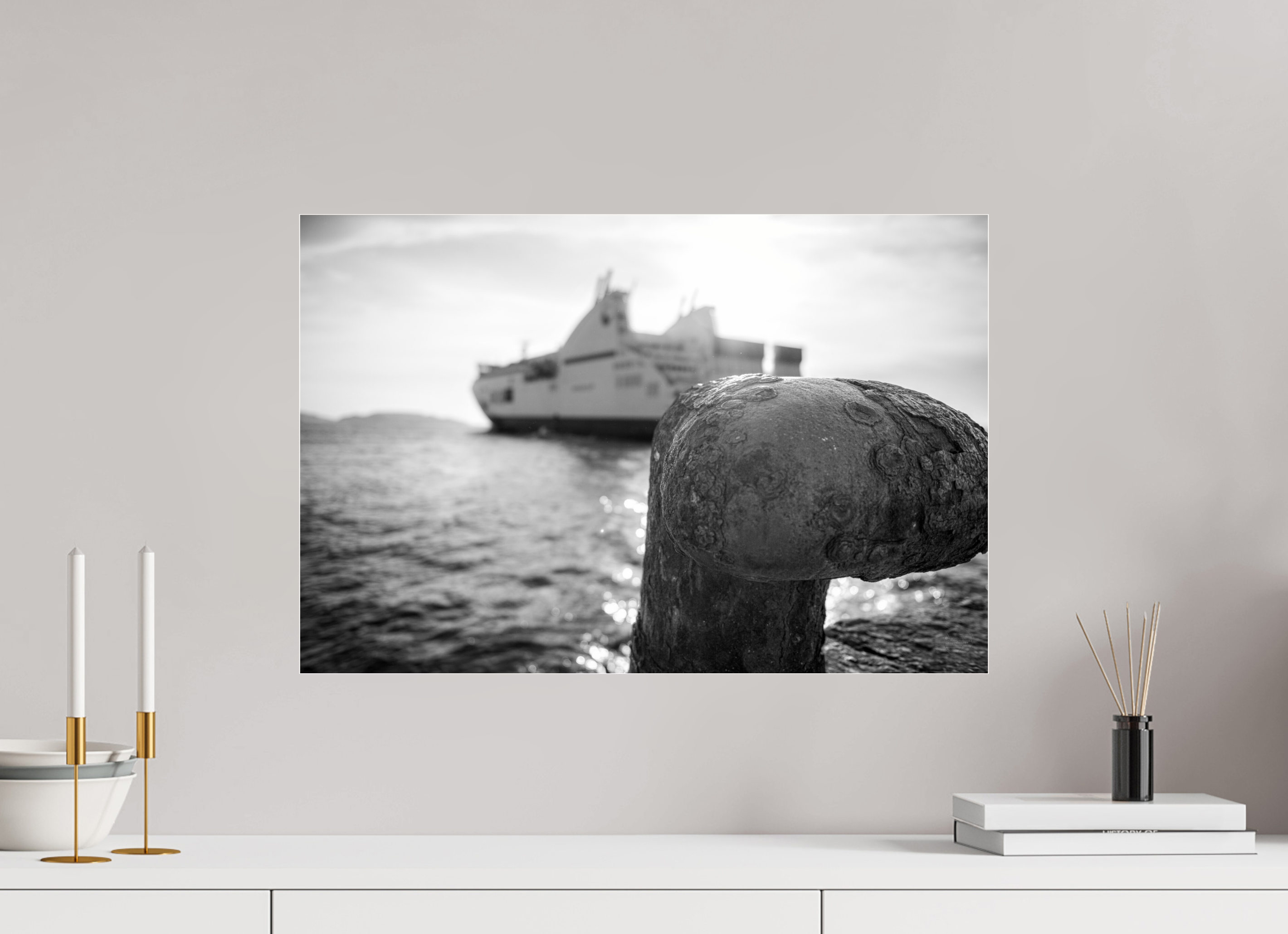 60 x 40 cm, Tirage N&B brillant sous Plexi Affiche photo – Larguer les amarres