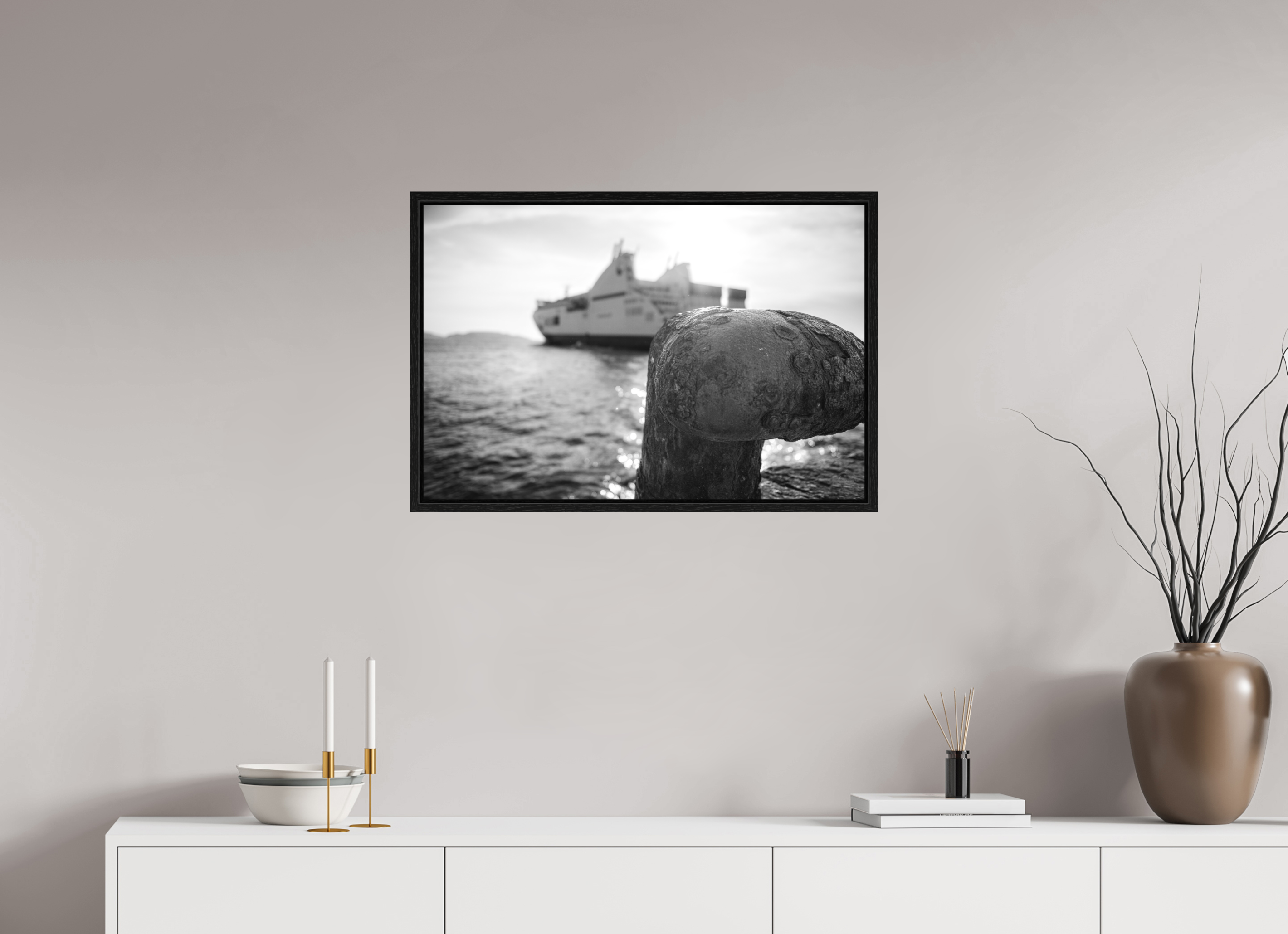 75 x 50 cm, Tirage N & B dans Caisse américaine noire Affiche photo – Larguer les amarres