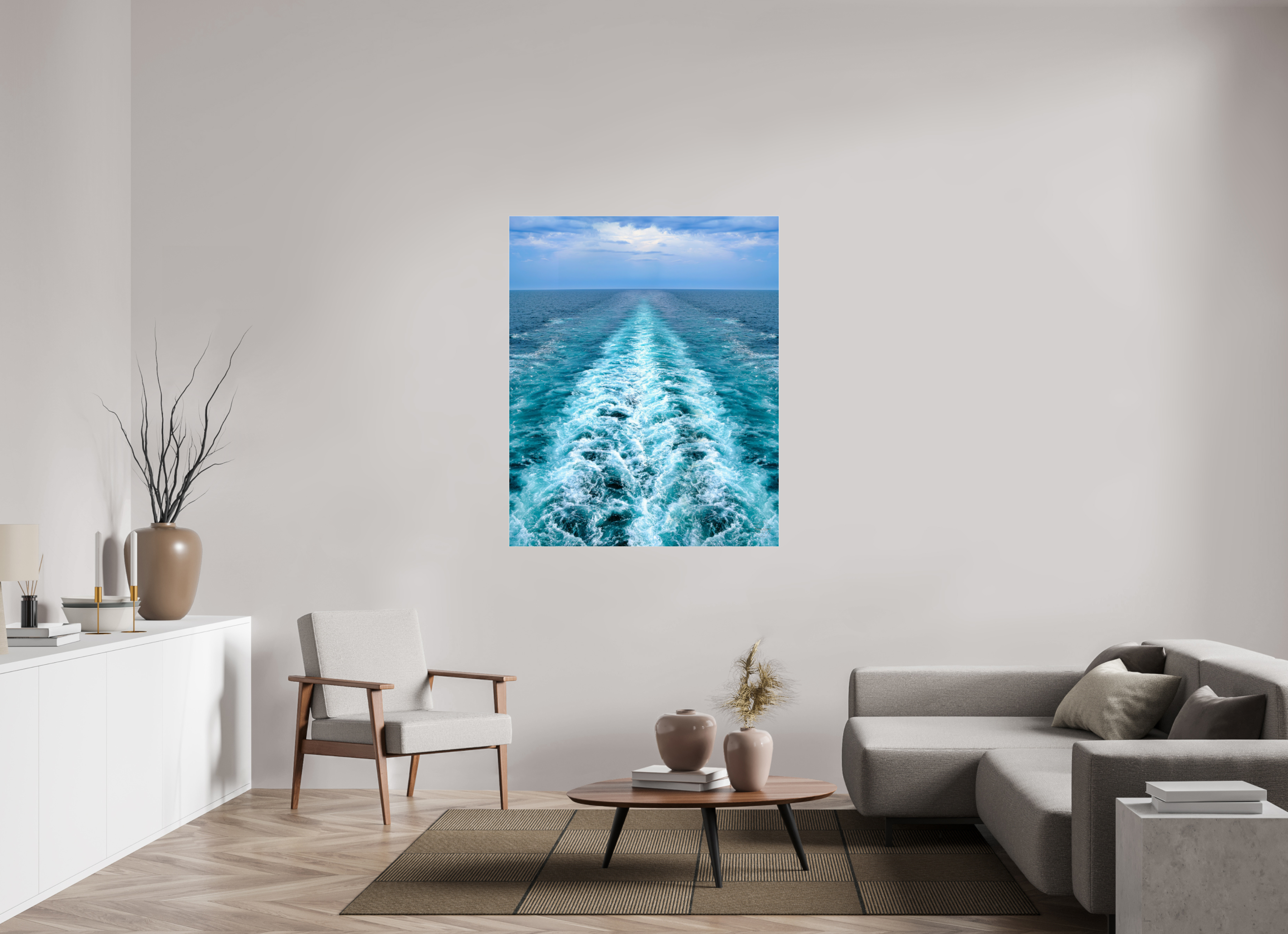 110 x 134,8 cm, Tirage couleur sous Plexi Ligne d'Écume | Poster Océan Contemporain & Horizon Infini