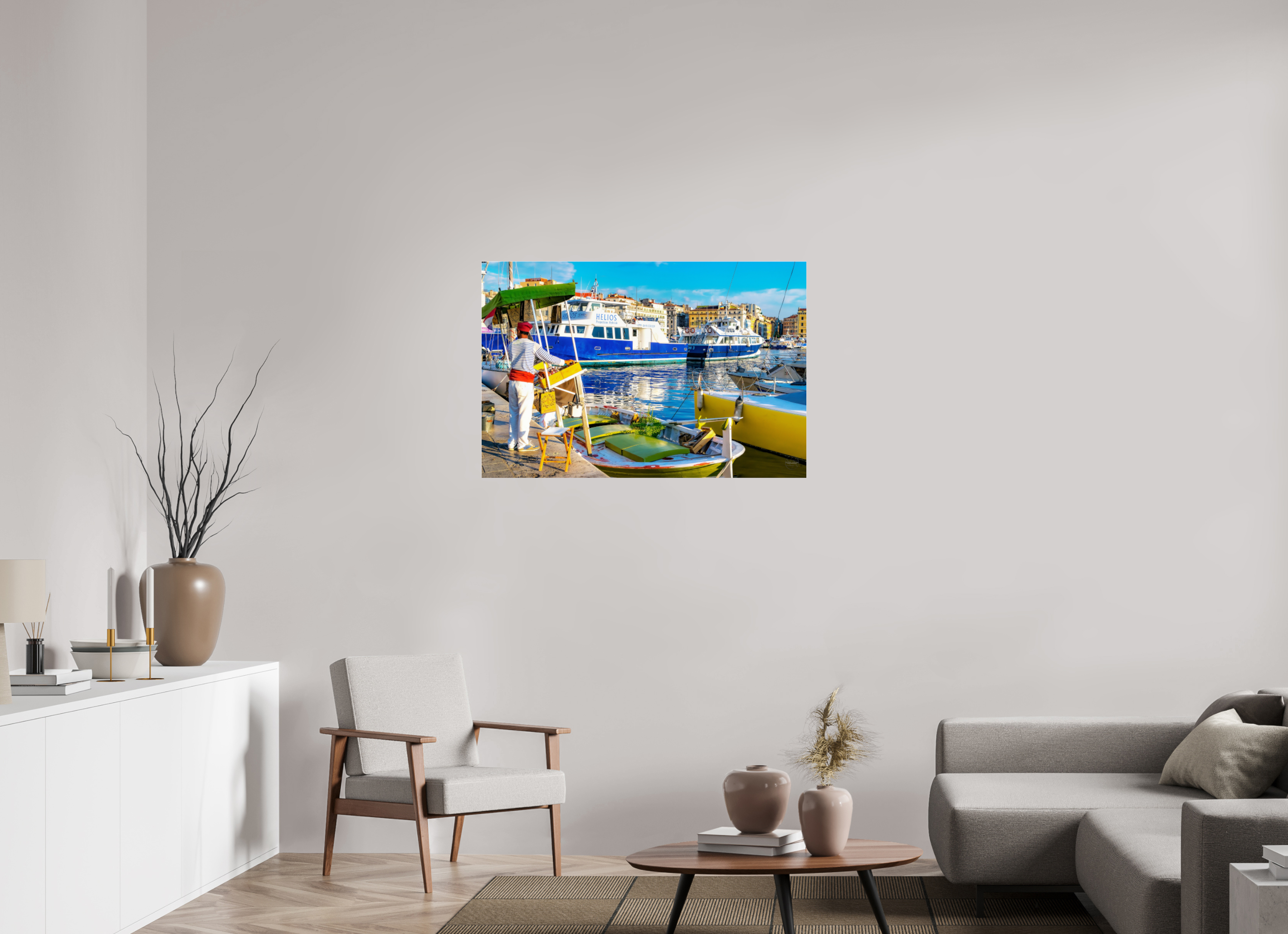 105 x 70 cm, Tirage couleur sous Plexi Le Marchand du Vieux-Port