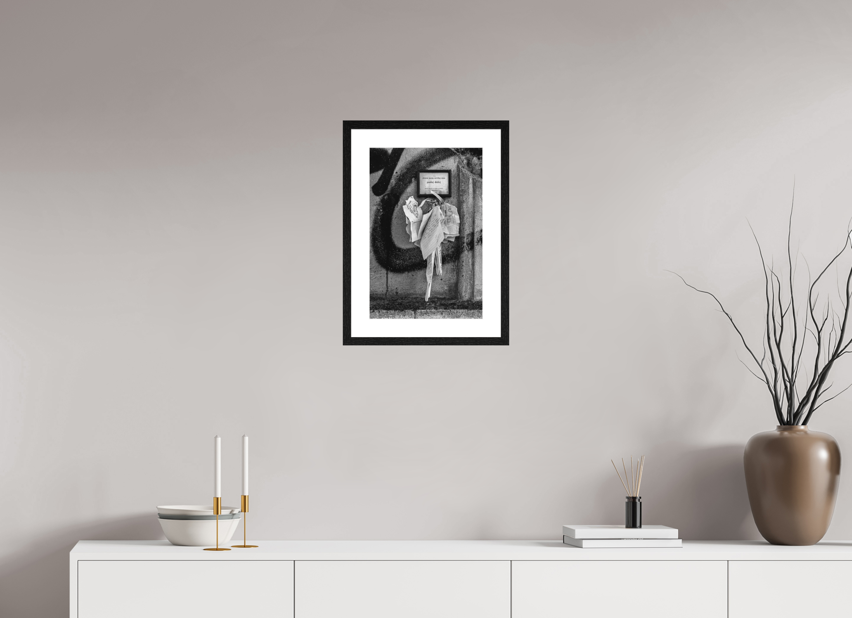 30 x 45 cm, Tirage N&B mat + Cadre noir avec passe-partout Impression photographique – Les mots